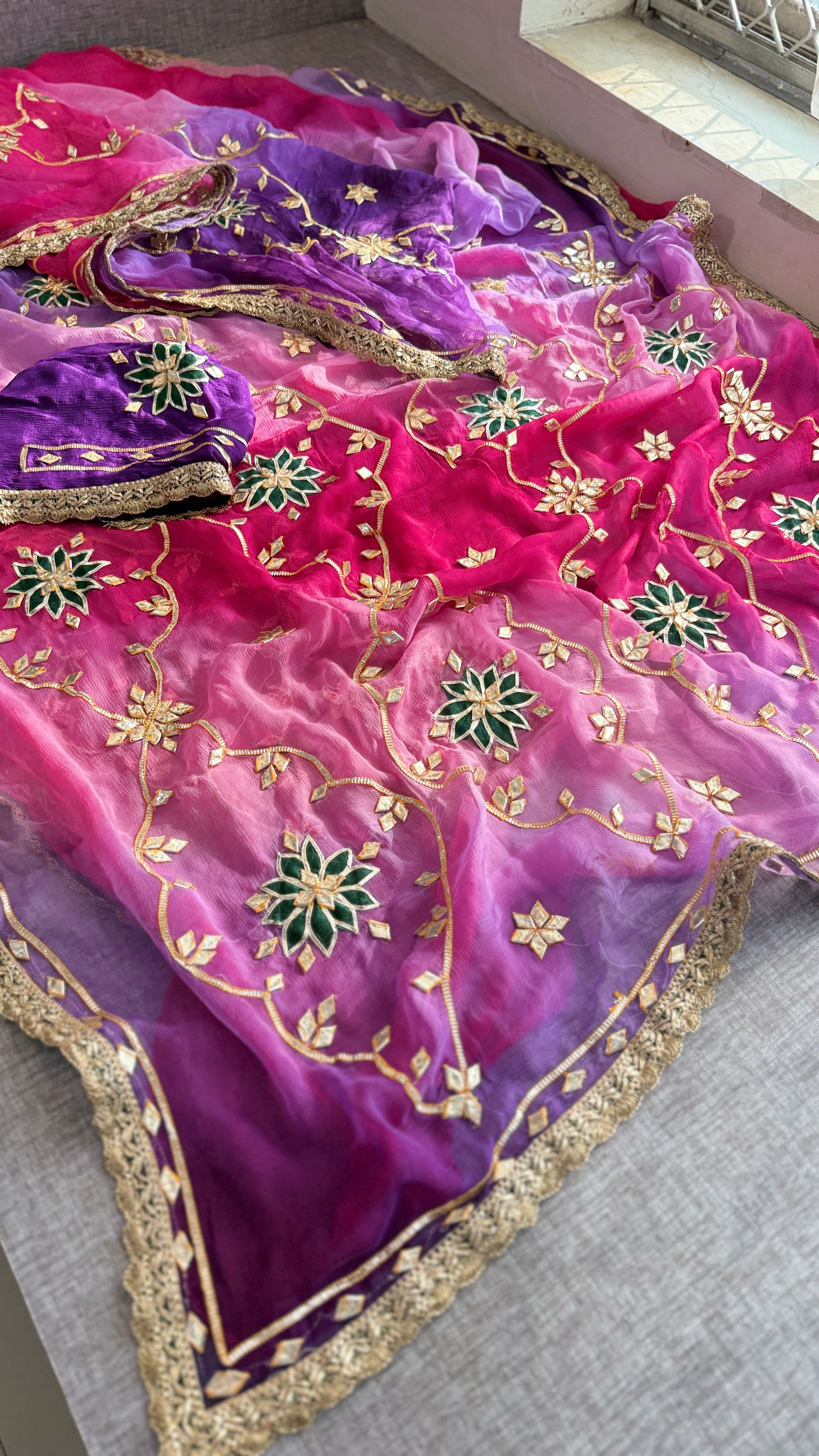 Pure chiffon Sikhiya gotapatti Saree