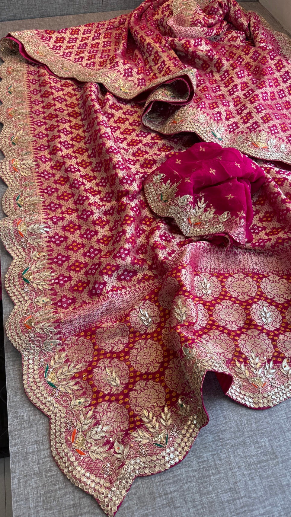 Handcrafted Pure Khaddi Georgette Gotapatti Banarasi Saree
