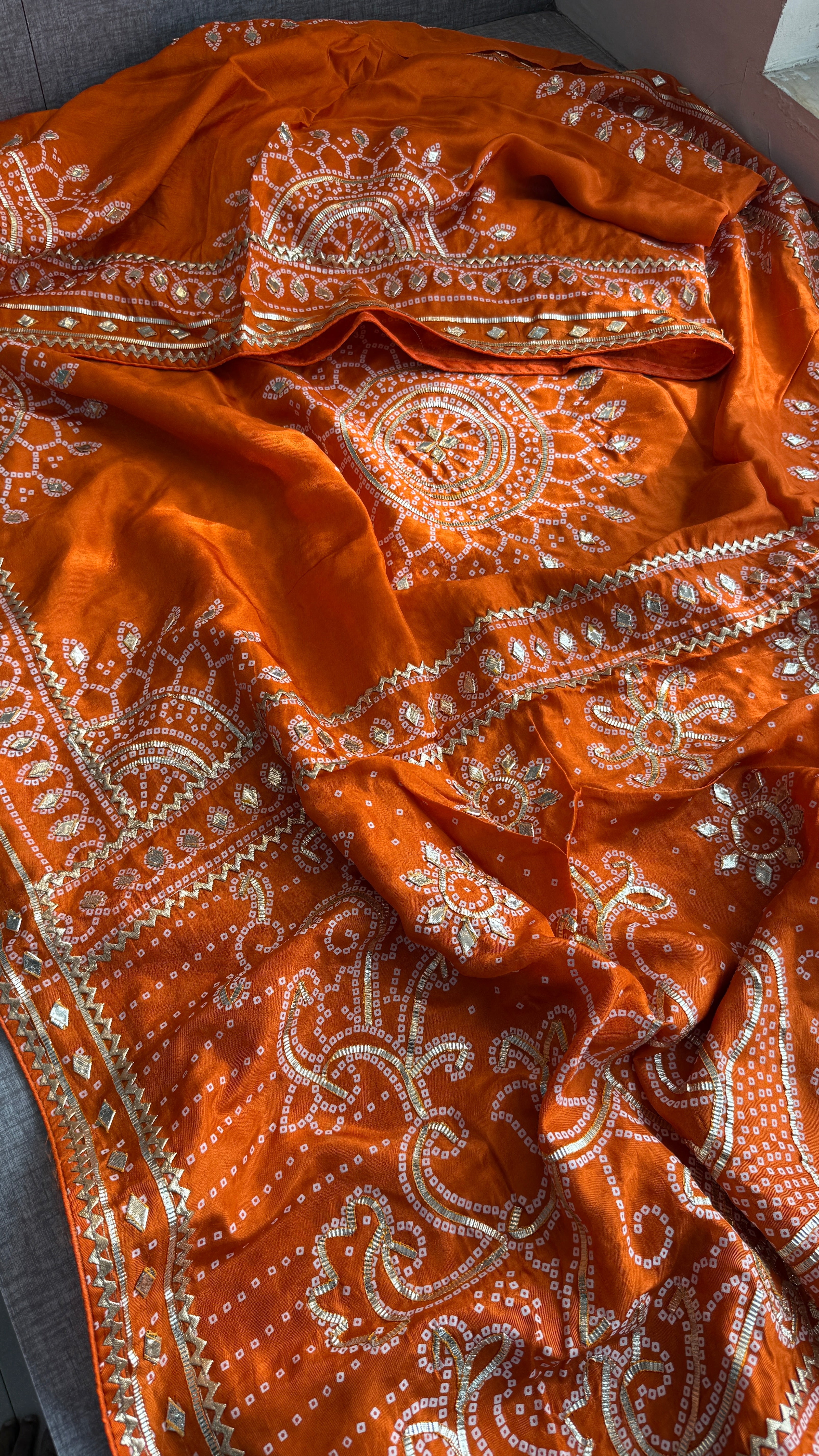 Lakdi Patta saree with sikhiya gotapatti peacock pattern