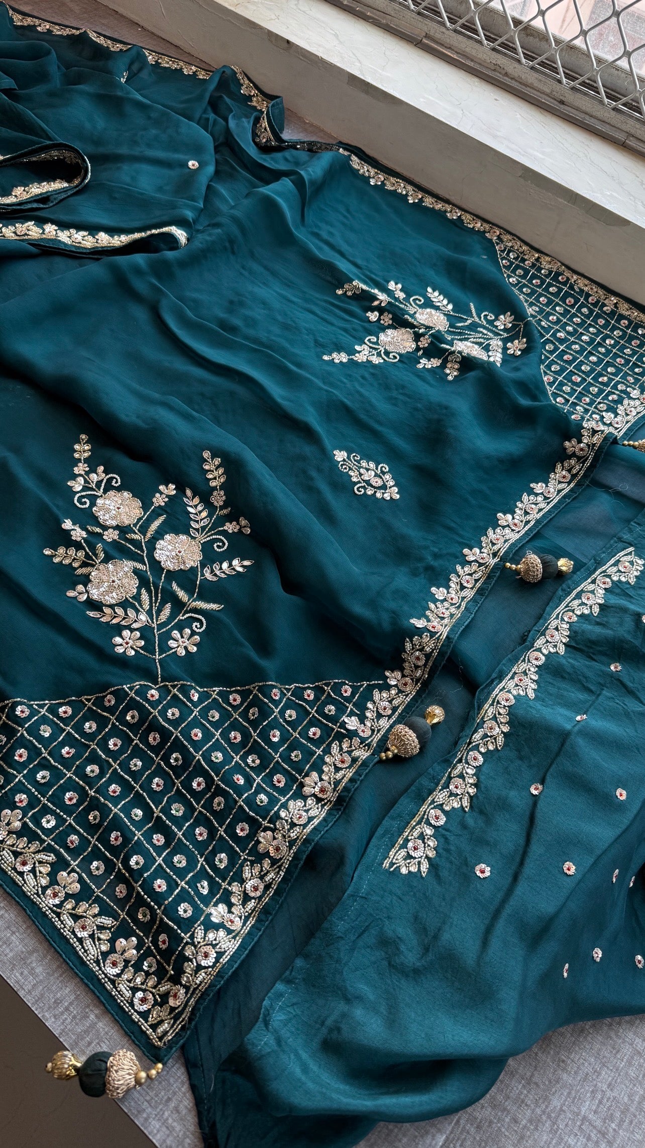 Pure soft Organza Silk Saree with zardozi and sequins work