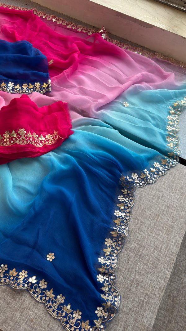 Ombre Chiffon Saree with Delicate handwork Border