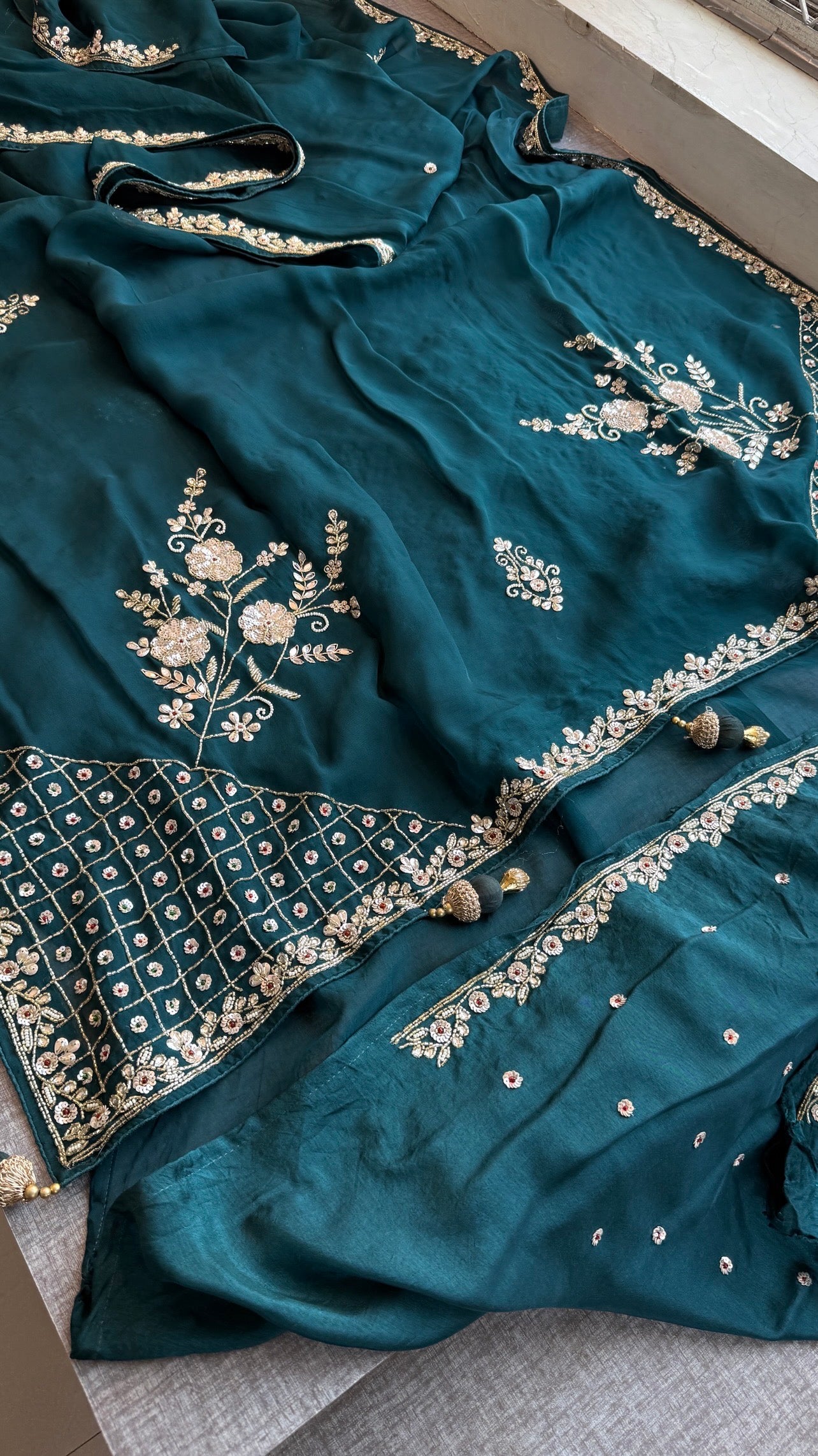 Pure soft Organza Silk Saree with zardozi and sequins work