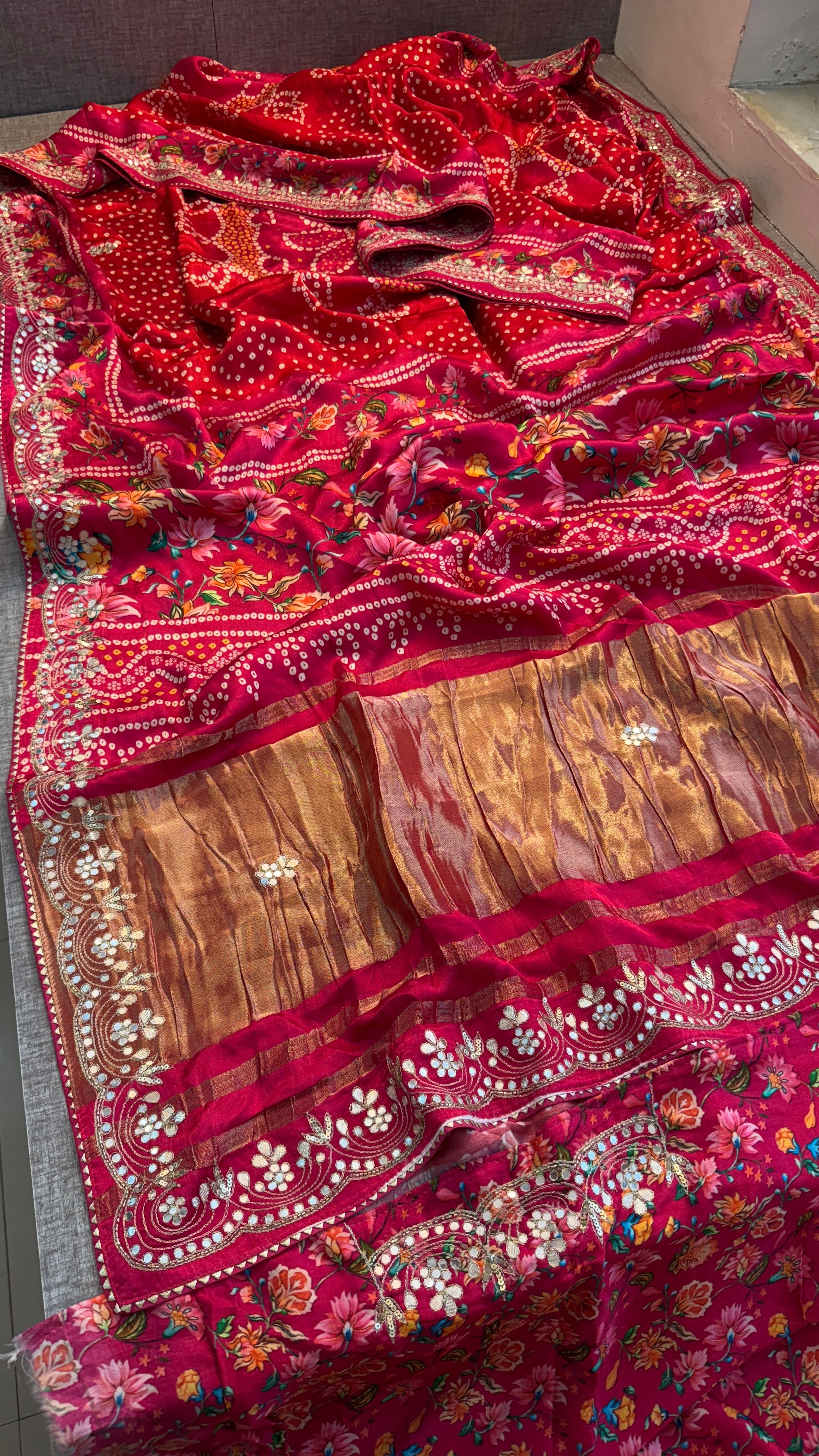 Pure Soft Gajji Silk Lakdi Patta Digital Print Saree