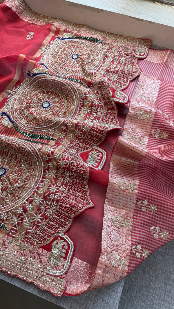 Tissue silk Saree with peacock handwork