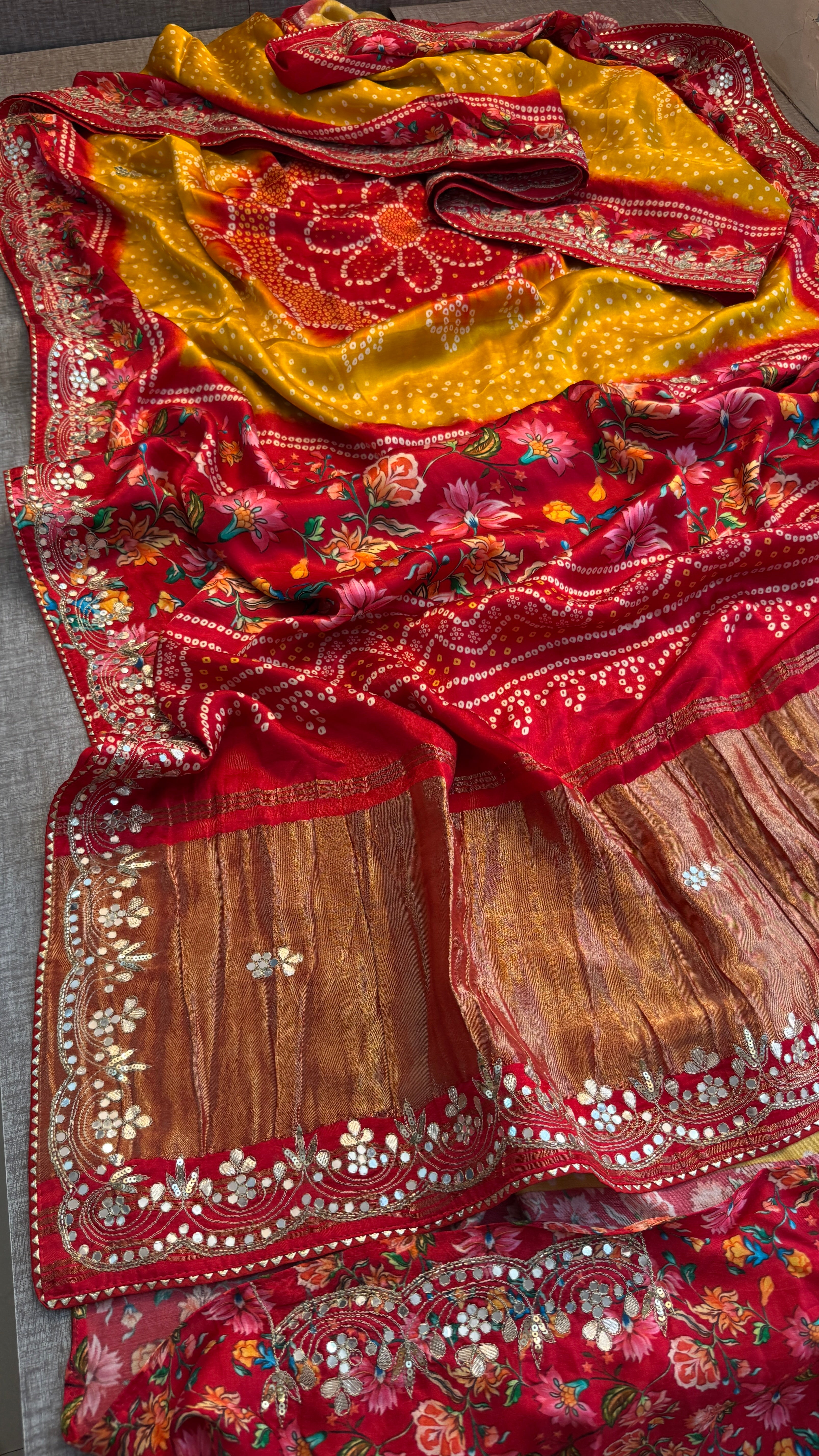 Pure Soft Gajji Silk Lakdi Patta Digital Print Saree