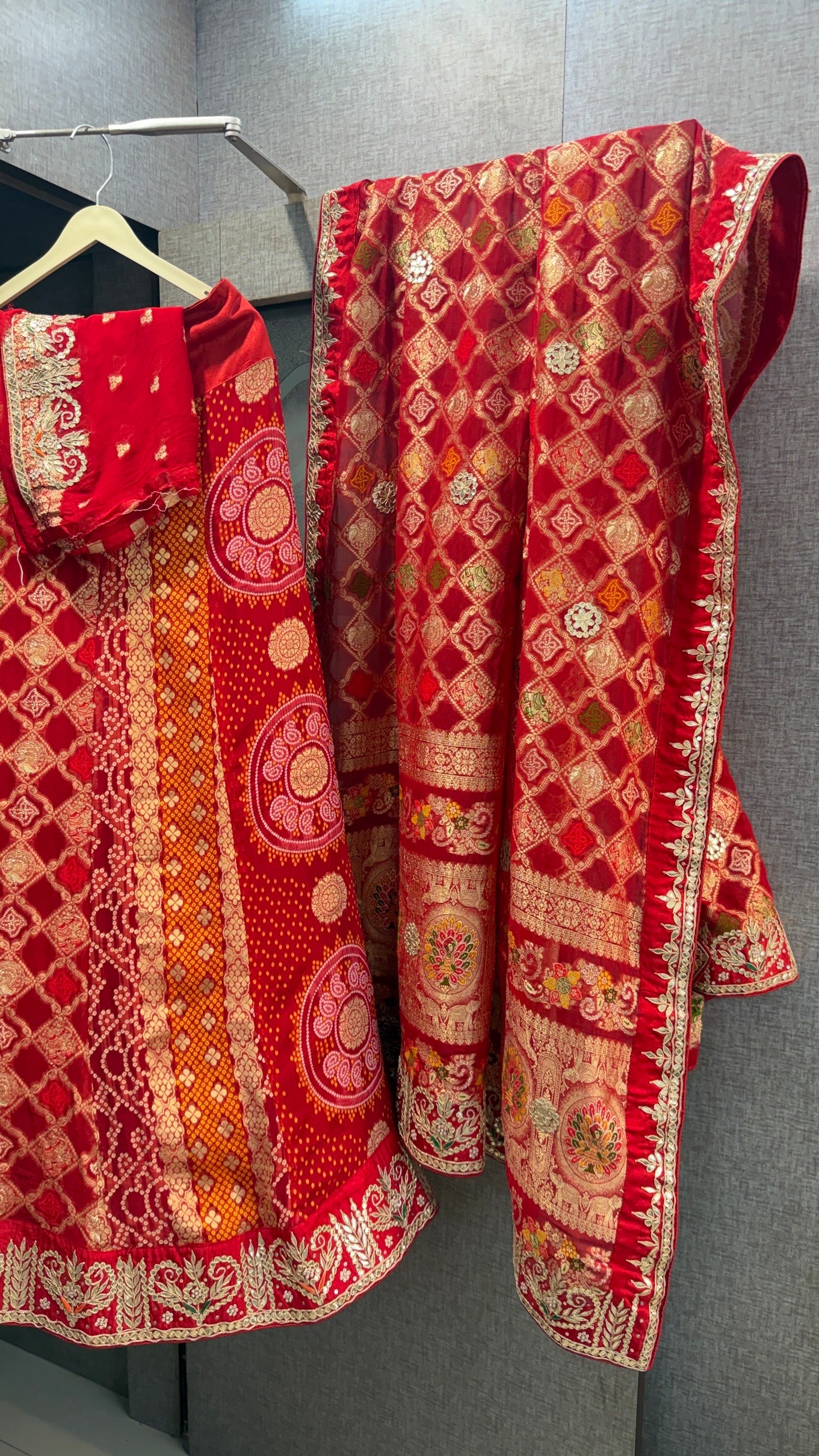 Handwork Khaddi Georgette Banarasi weaving lehenga with heavy work over dupatta