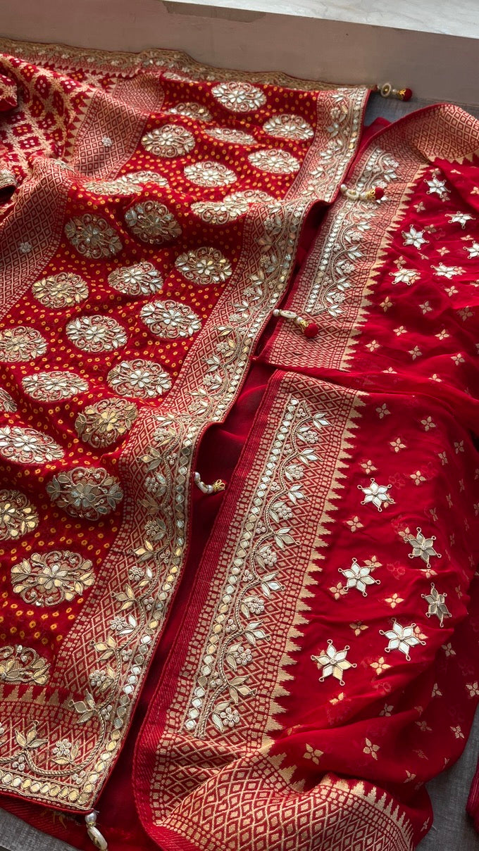 Pure Khaddi Georgette Banarasi Saree with Heavy Gotapatti Handwork – Premium Wedding Collection