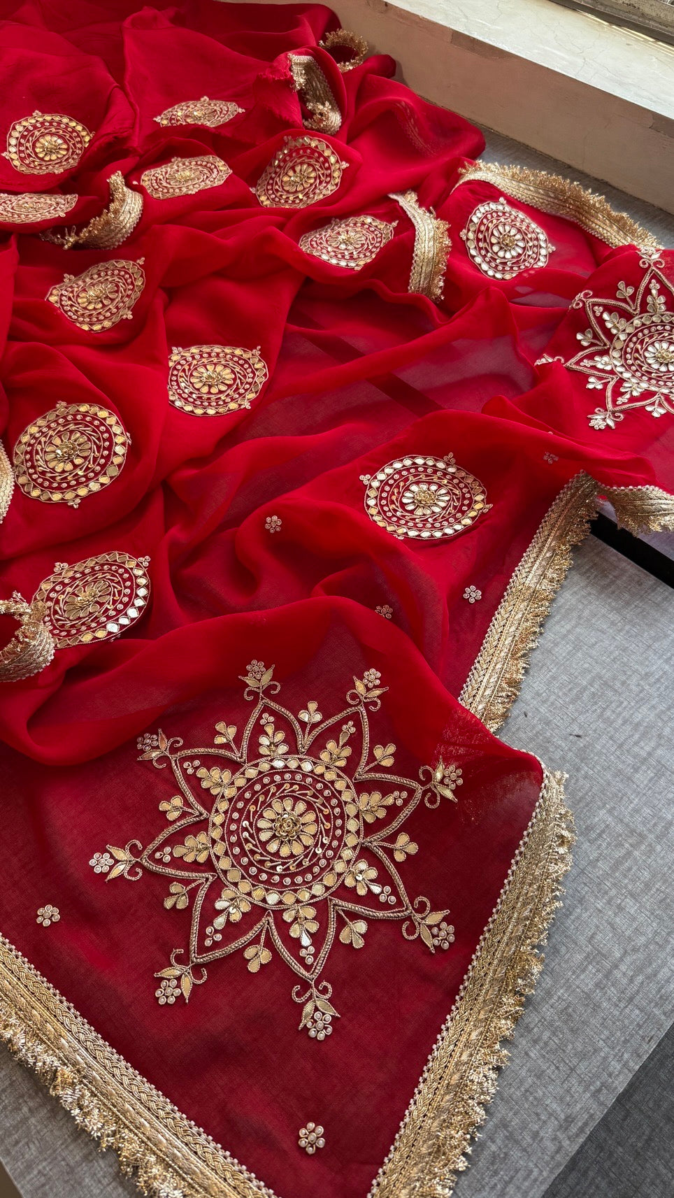 Pure Organza Saree with Heavy Gotapatti Handwork & Kiran Border – Premium Festive Collection