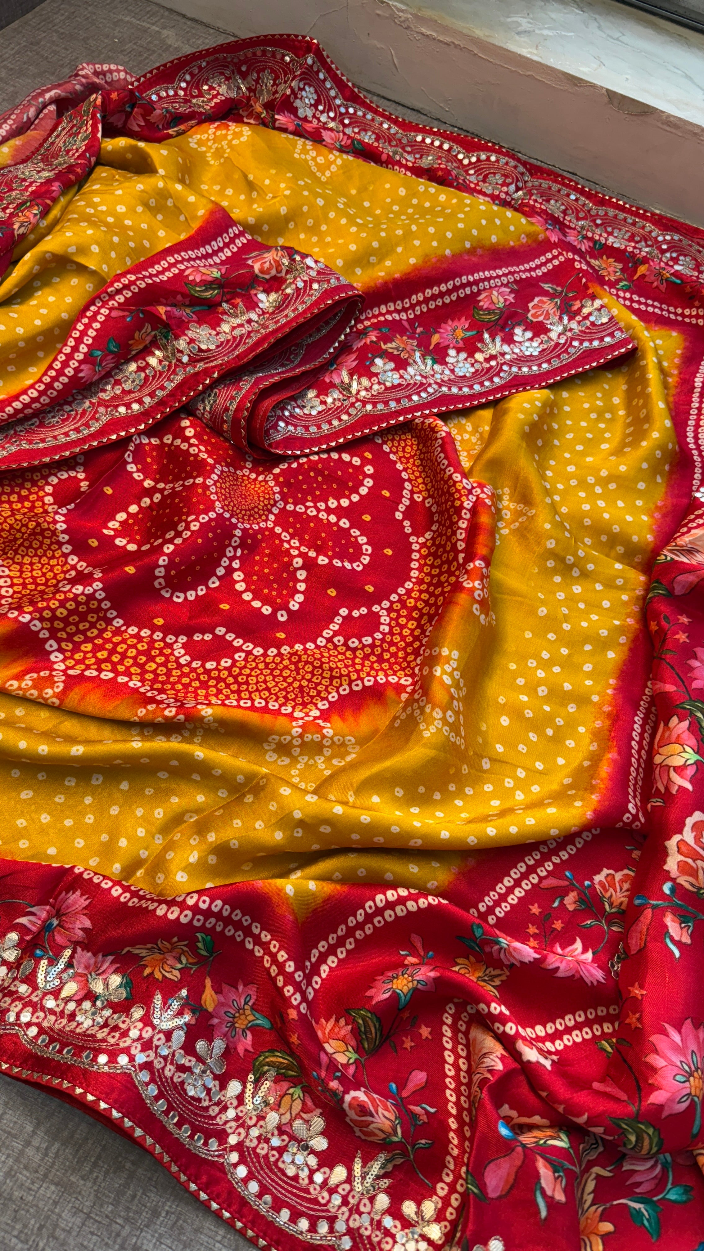 Pure Soft Gajji Silk Lakdi Patta Digital Print Saree