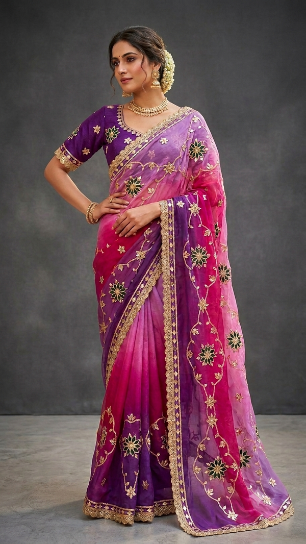 Pure chiffon Sikhiya gotapatti Saree