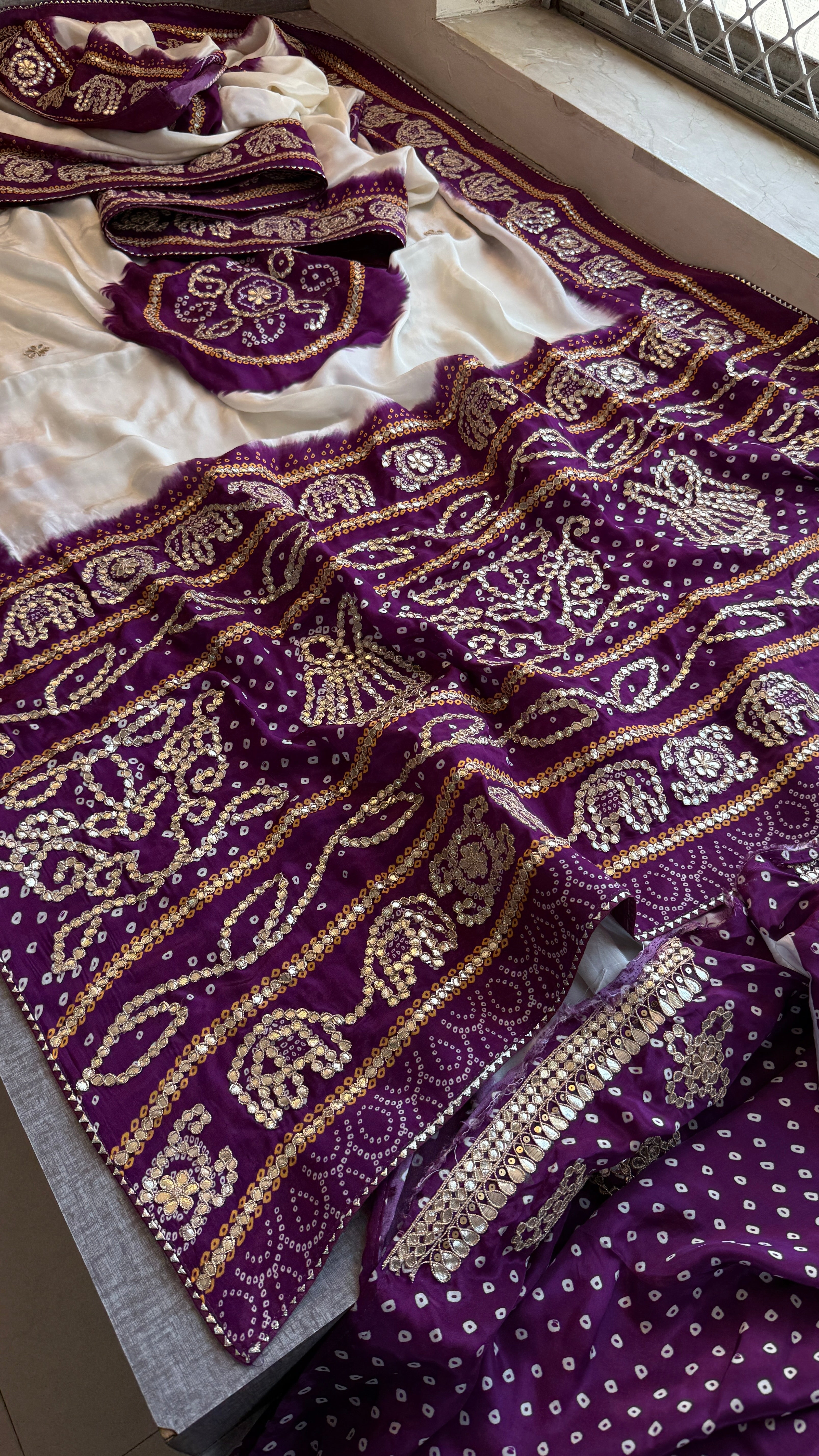 Munga Silk Bandhani Enhanced with Elephant pattern