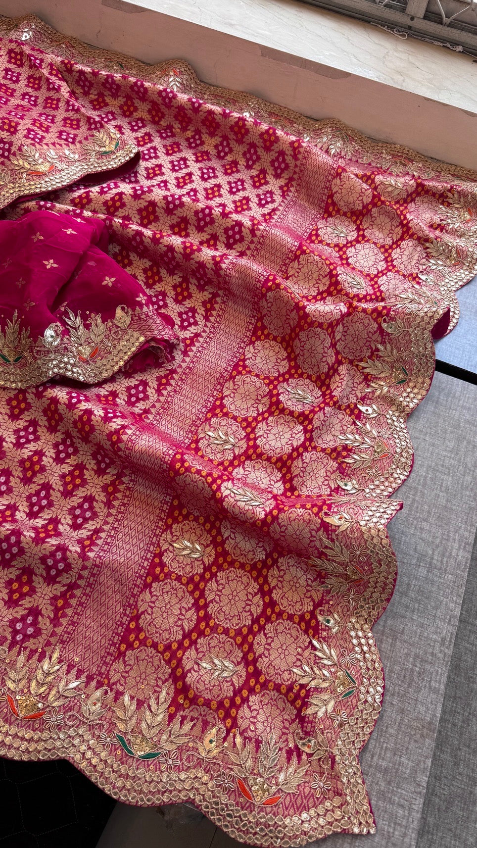 Handcrafted Pure Khaddi Georgette Gotapatti Banarasi Saree