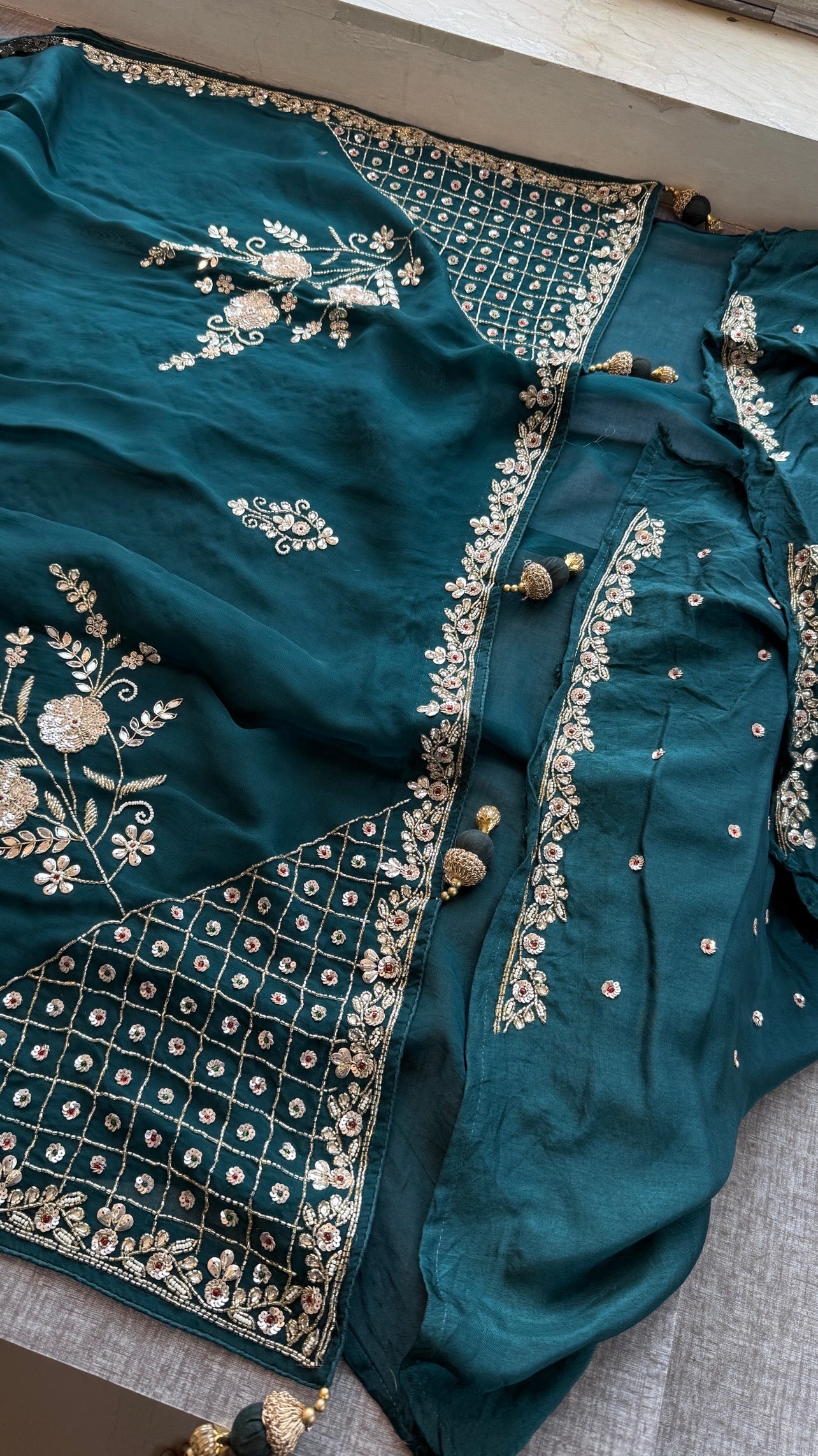 Pure soft Organza Silk Saree with zardozi and sequins work