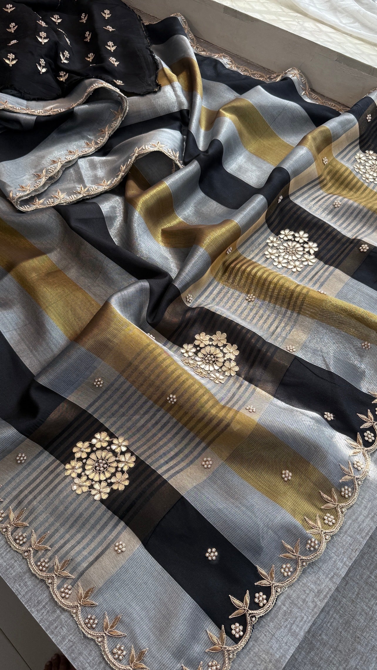 Elegant Pure Soft Tissue Silk Saree with Zardozi & Gotapatti Handwork
