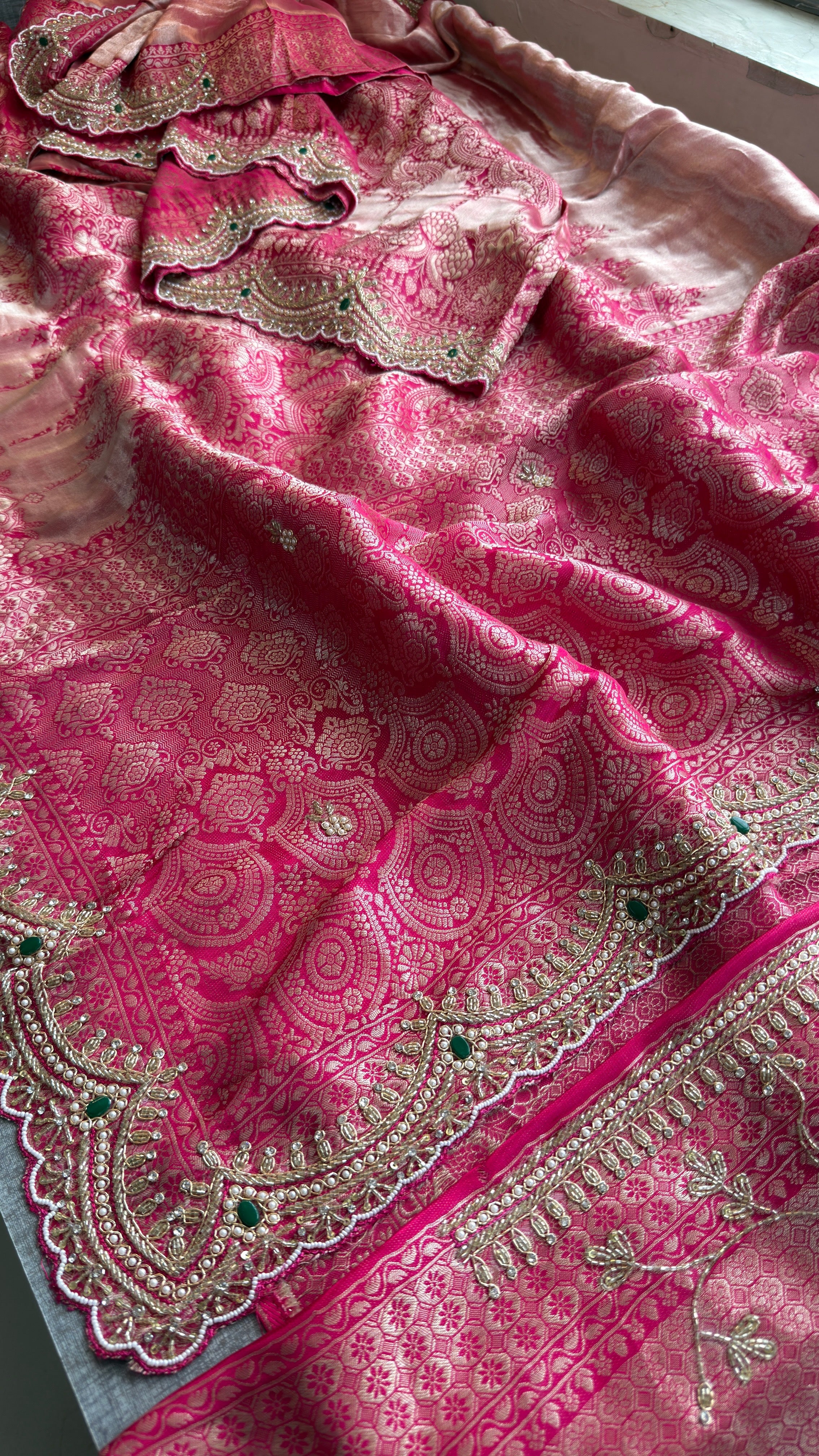 Royal Banarasi Pure Khaddi Georgette Hand-Embroidered Saree with Blouse