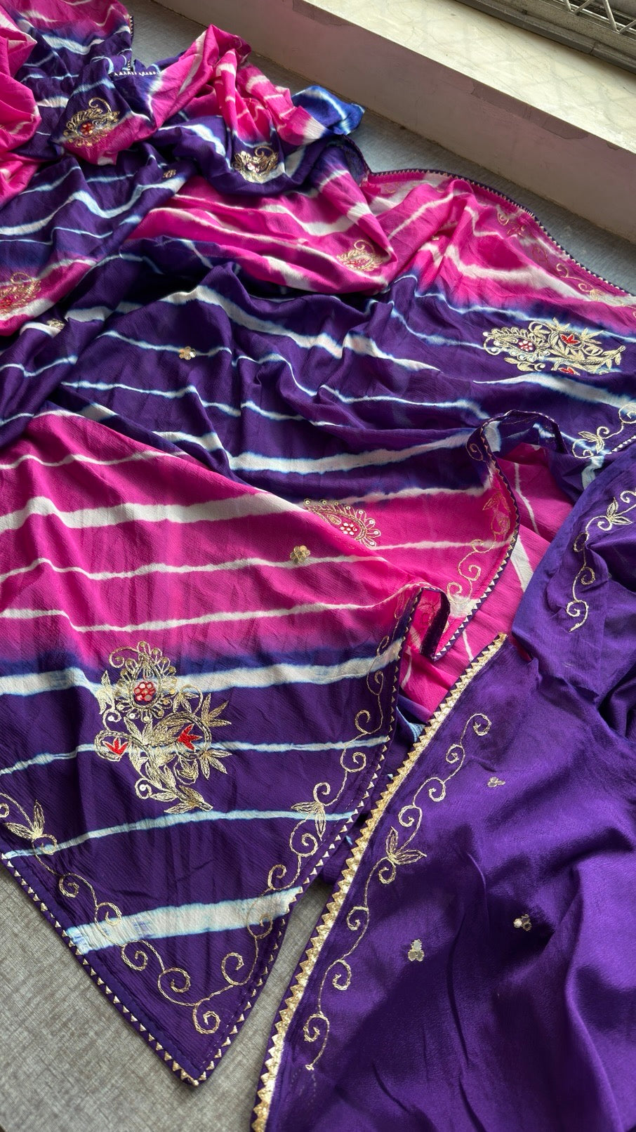 Chinon silk Pittan work Saree
