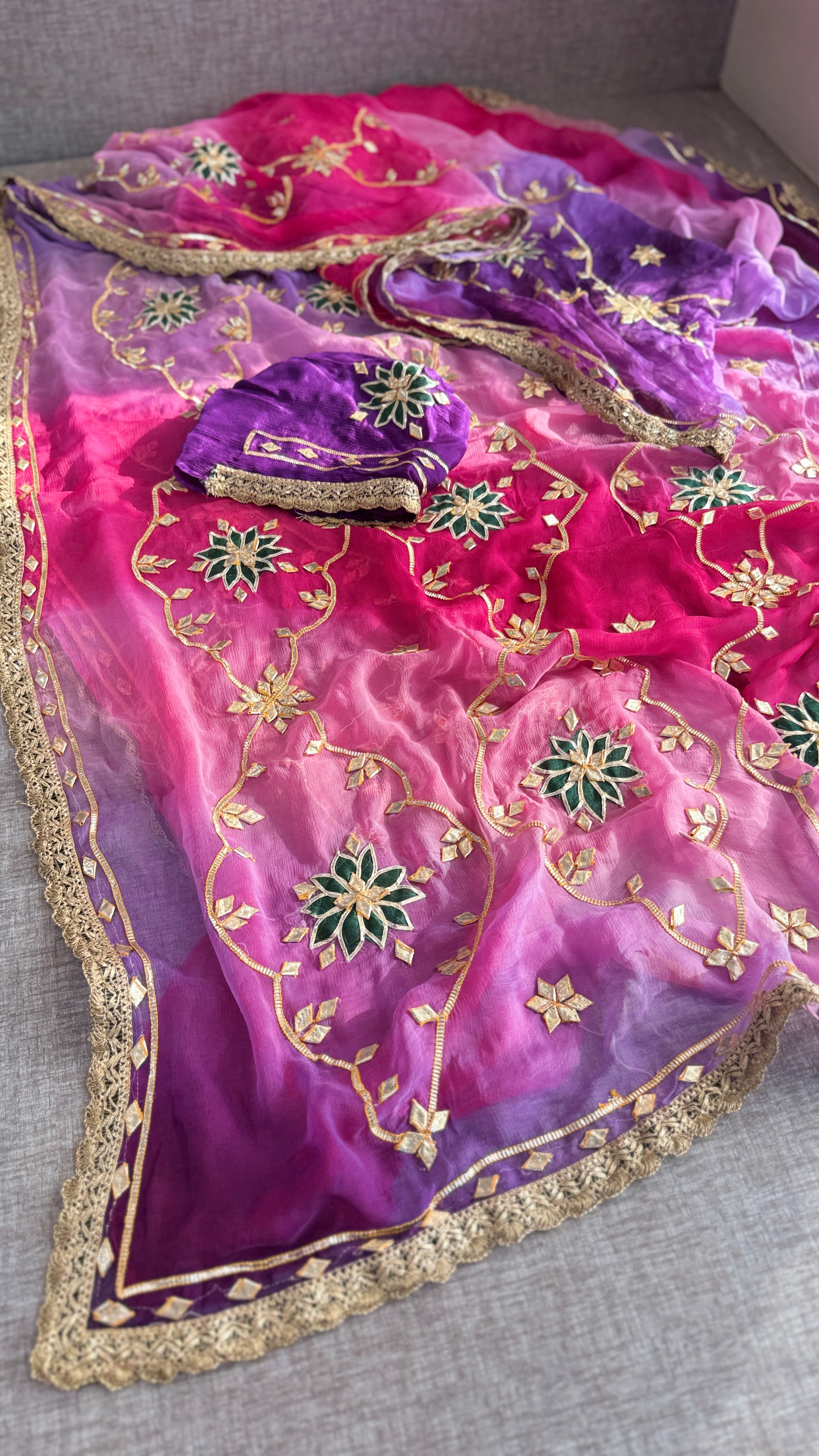 Pure chiffon Sikhiya gotapatti Saree