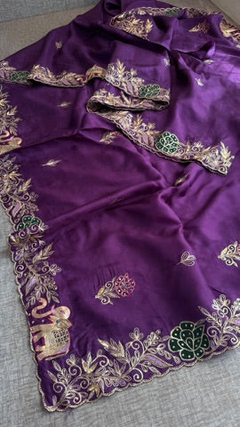 Soft Munga Silk Saree with Resham, Cutdana & Sequin Work with Designer Blouse