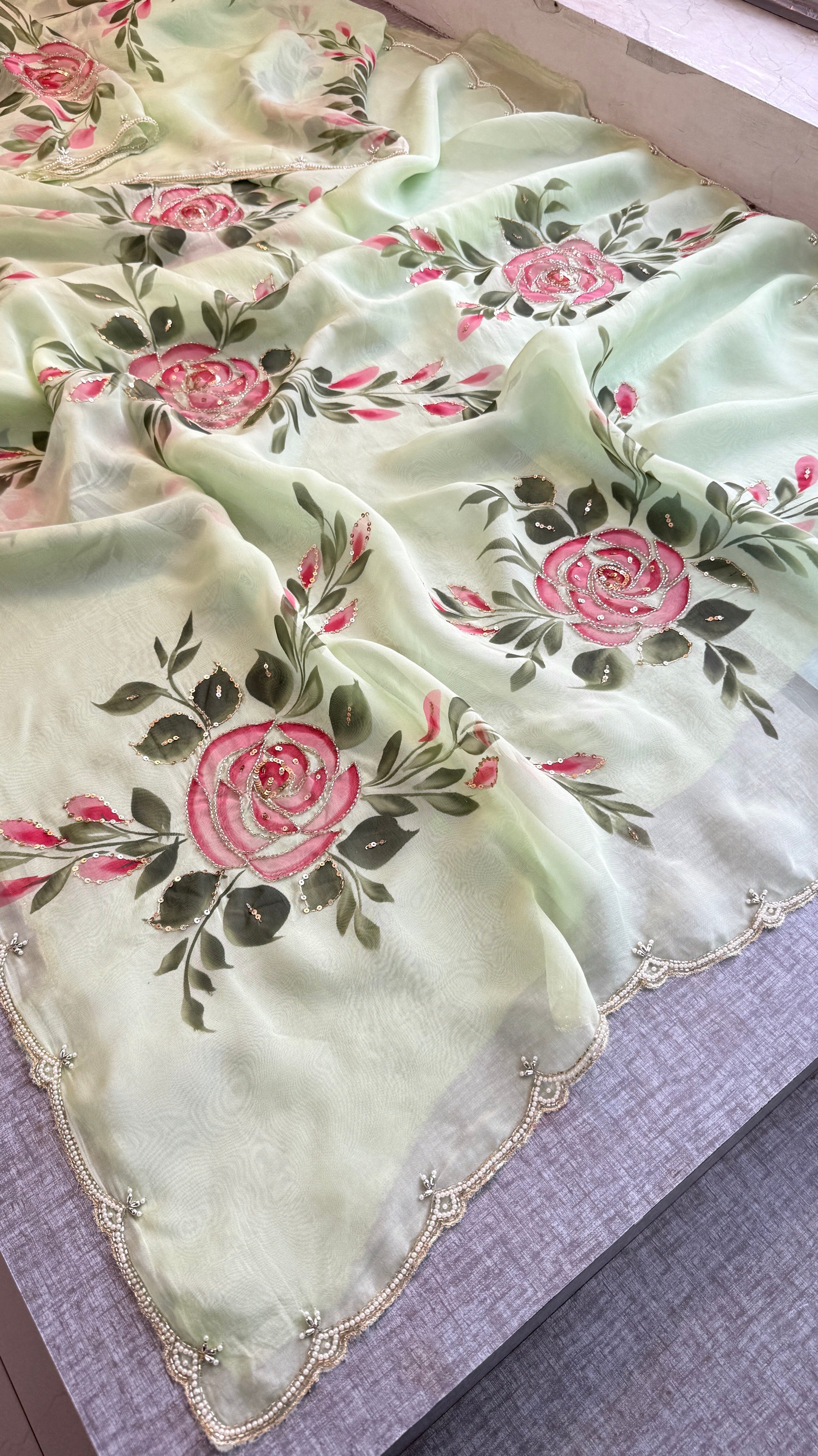 Pure Soft Organza Hand-Painted Saree,