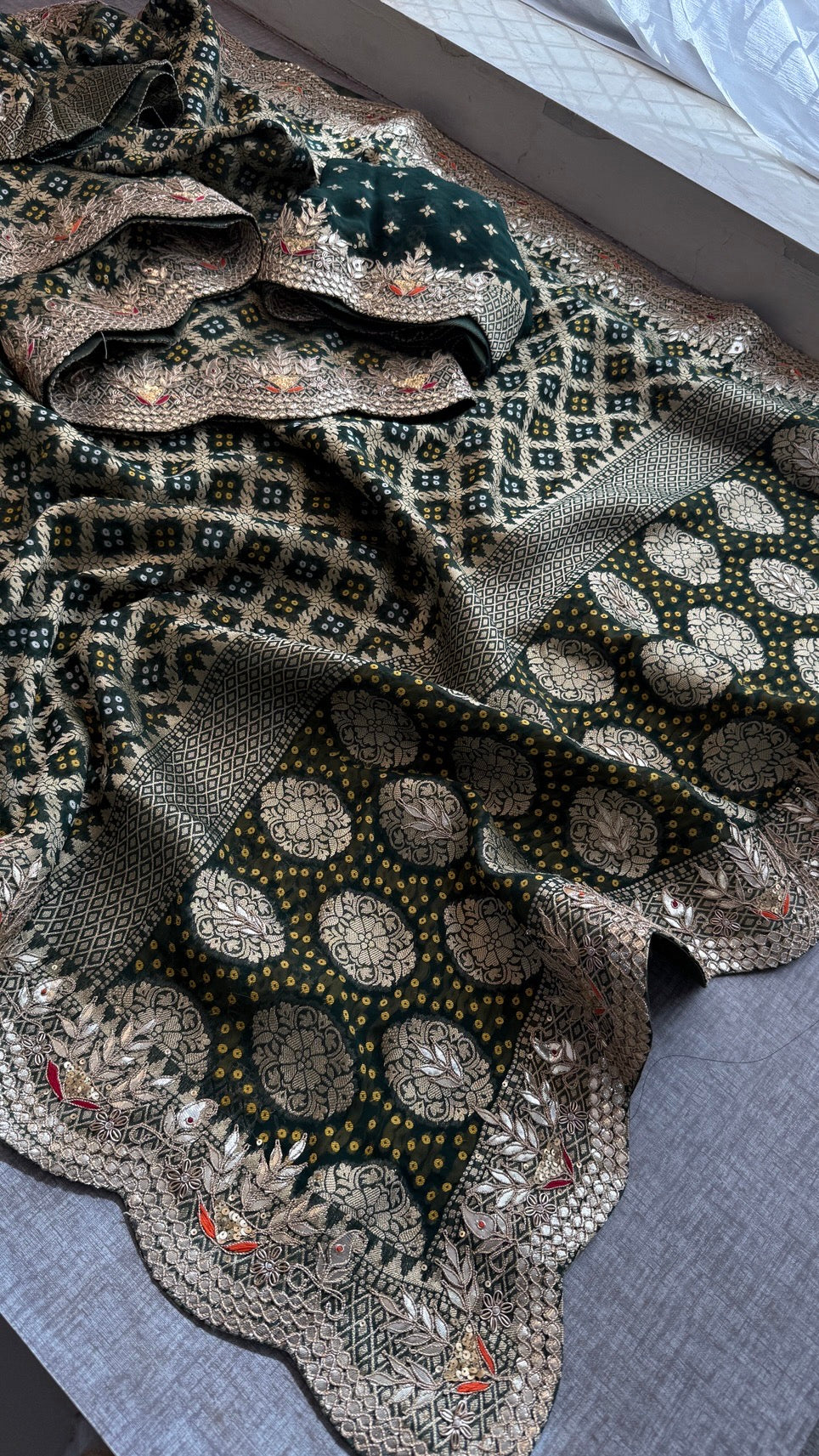 Handcrafted Pure Khaddi Georgette Gotapatti Banarasi Saree