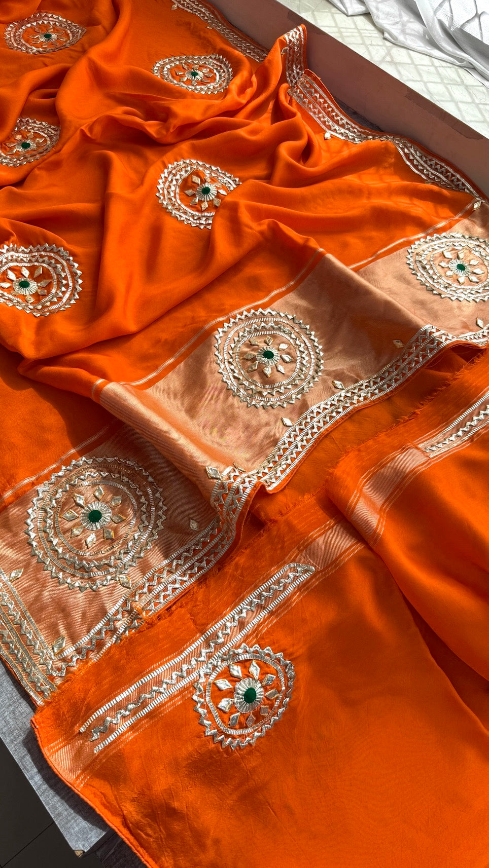 Sunshine Pure Munga Silk Rajwadi Pattern Rajasthani Jaipuri Saree with Sikhiya Gota Patti Work
