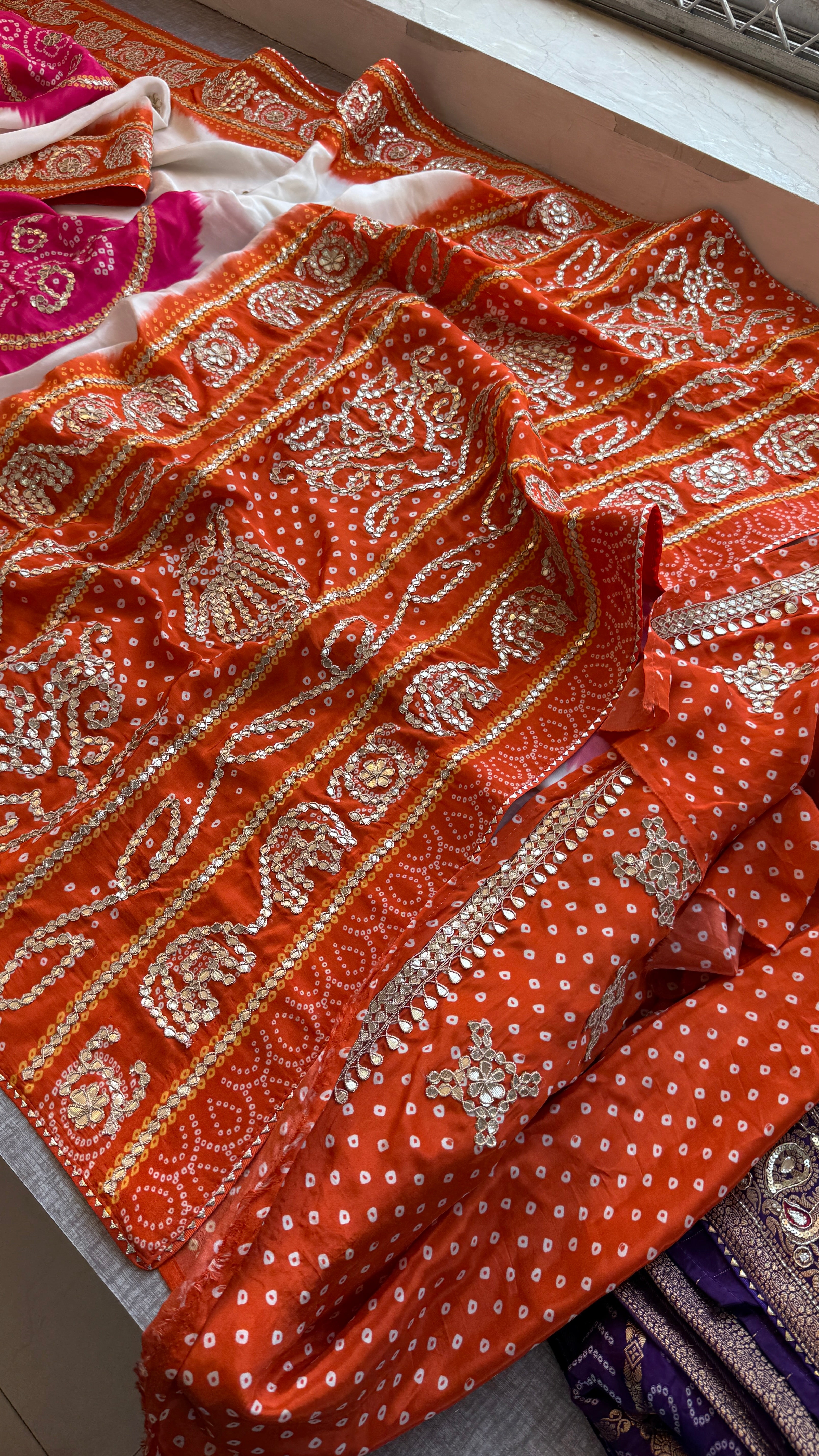 Munga Silk Bandhani Enhanced with Elephant pattern