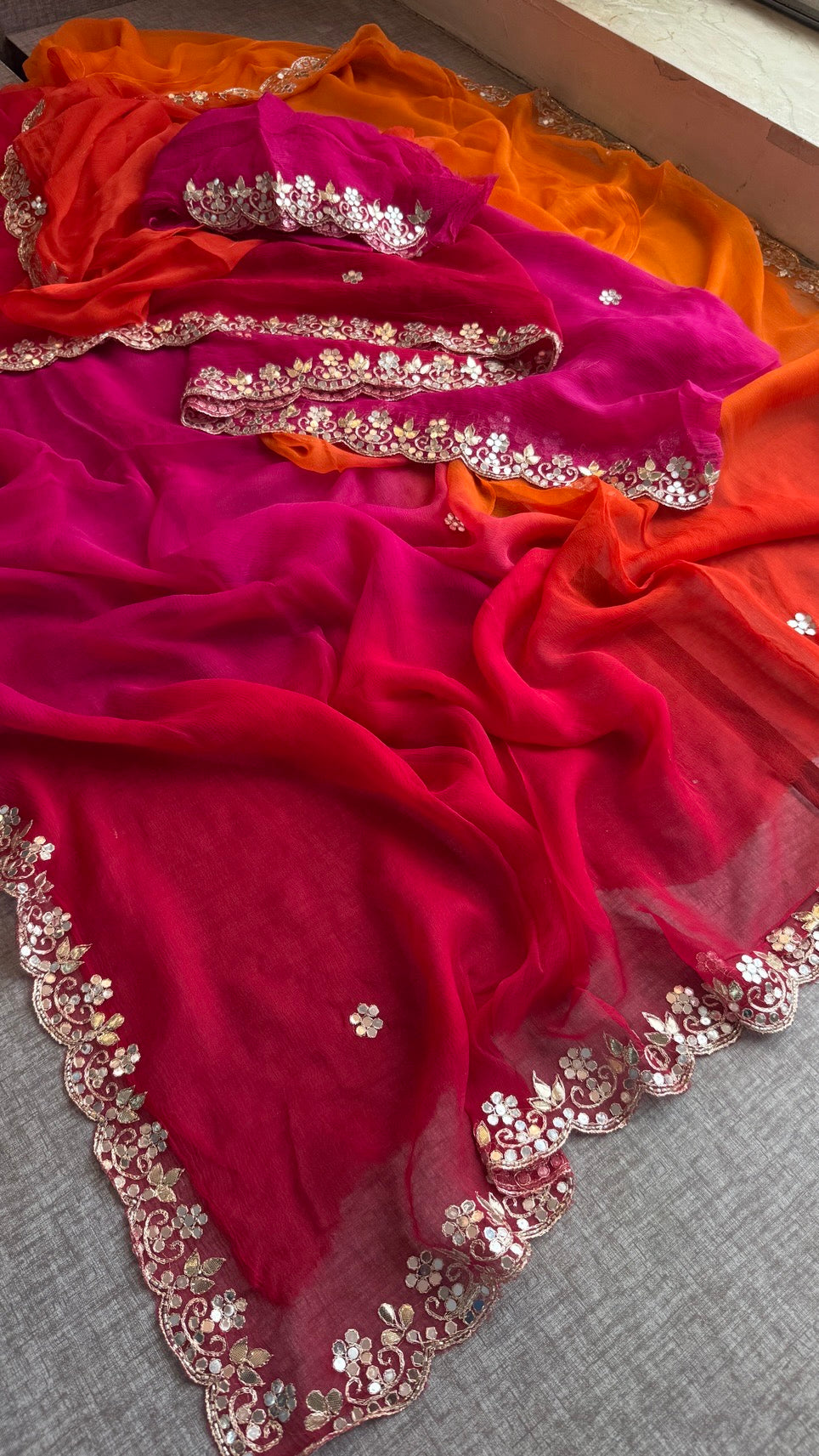 Soft Chiffon Saree Adorned with Elegant Kasab & Gota Patti Handwork