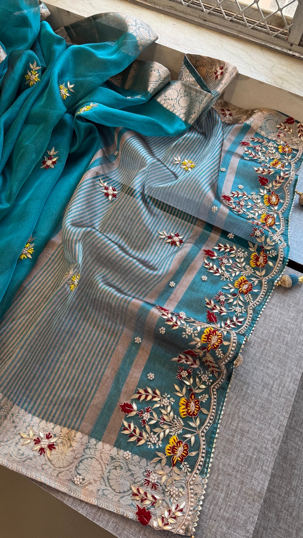 Luxury Tissue Silk Saree with Heavy Handwork Border & Designer Blouse