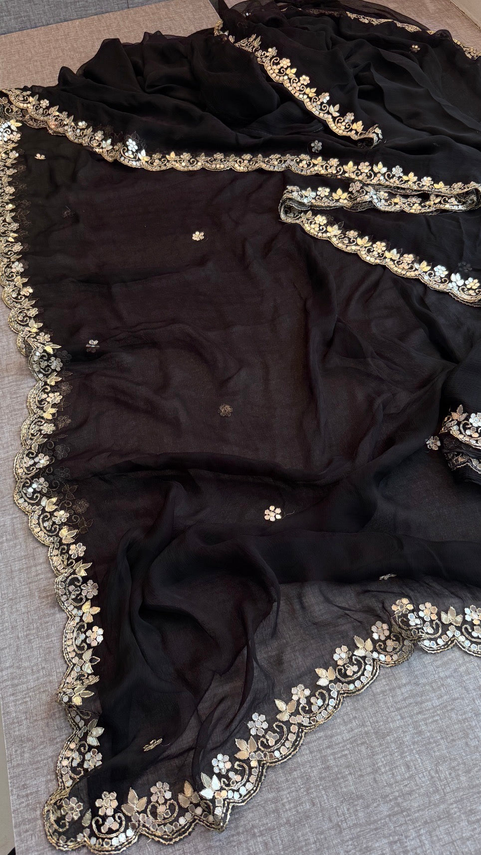Soft Chiffon Saree Adorned with Elegant Kasab & Gota Patti Handwork