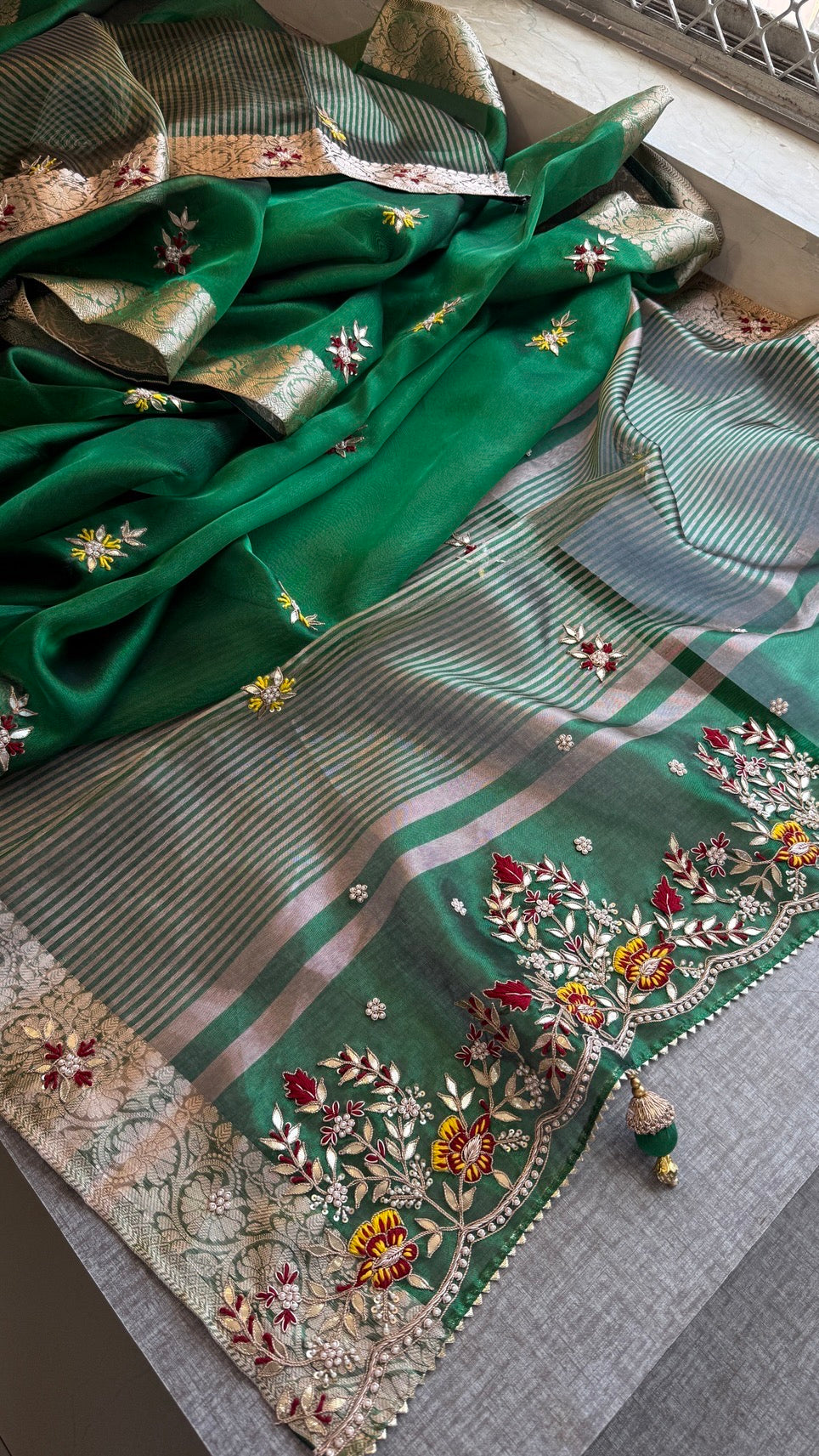 Luxury Tissue Silk Saree with Heavy Handwork Border & Designer Blouse