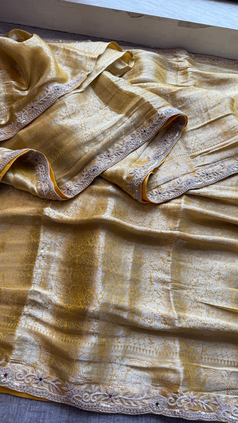 Wedding Wear Banarasi Khaddi Georgette Saree with Pearl Sequin Gotapatti Work
