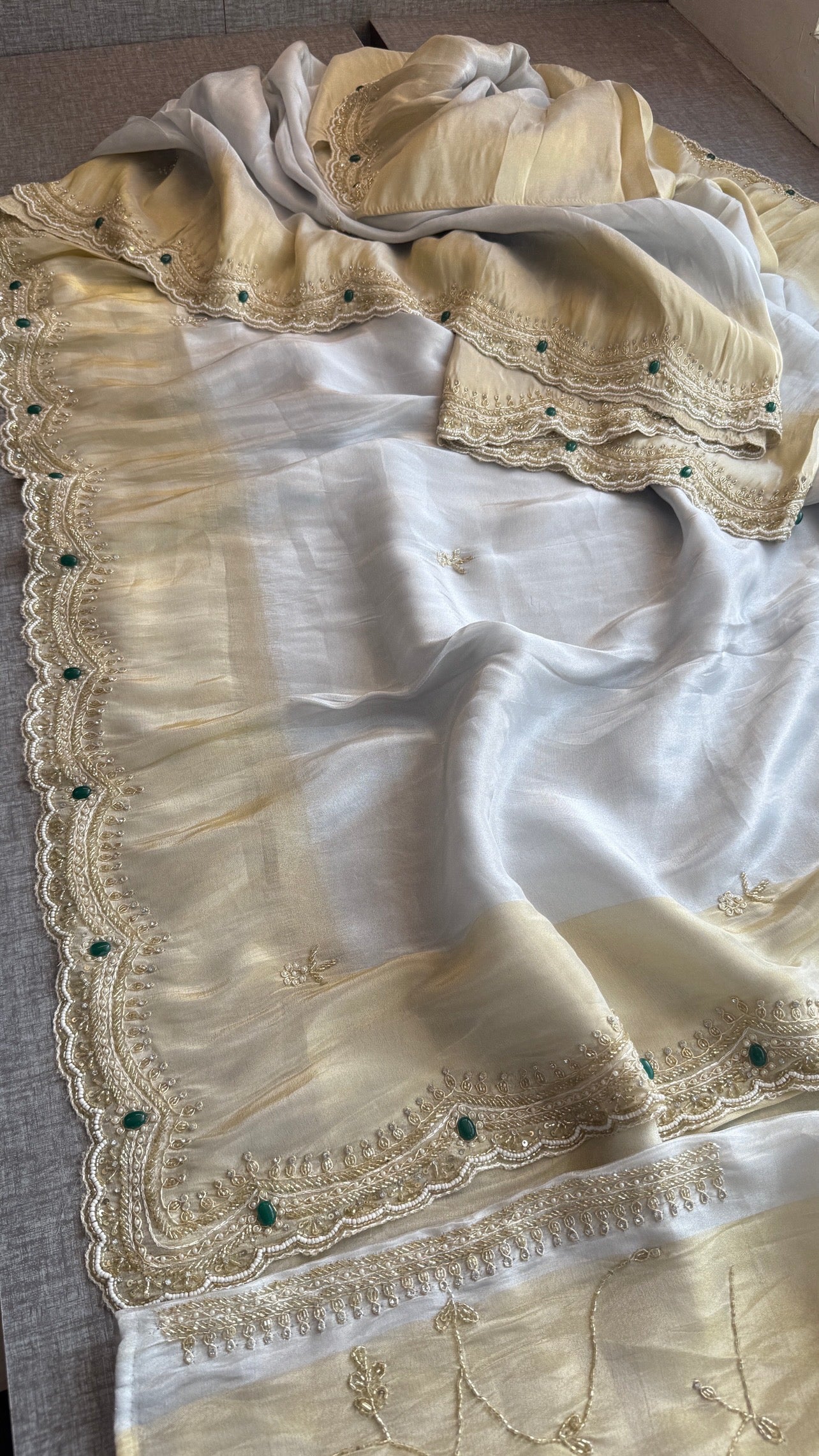 Cosmo Silk Saree with Cutdana, Pearl & Resham Work | Designer Blouse & Stone Embellished Party Wear