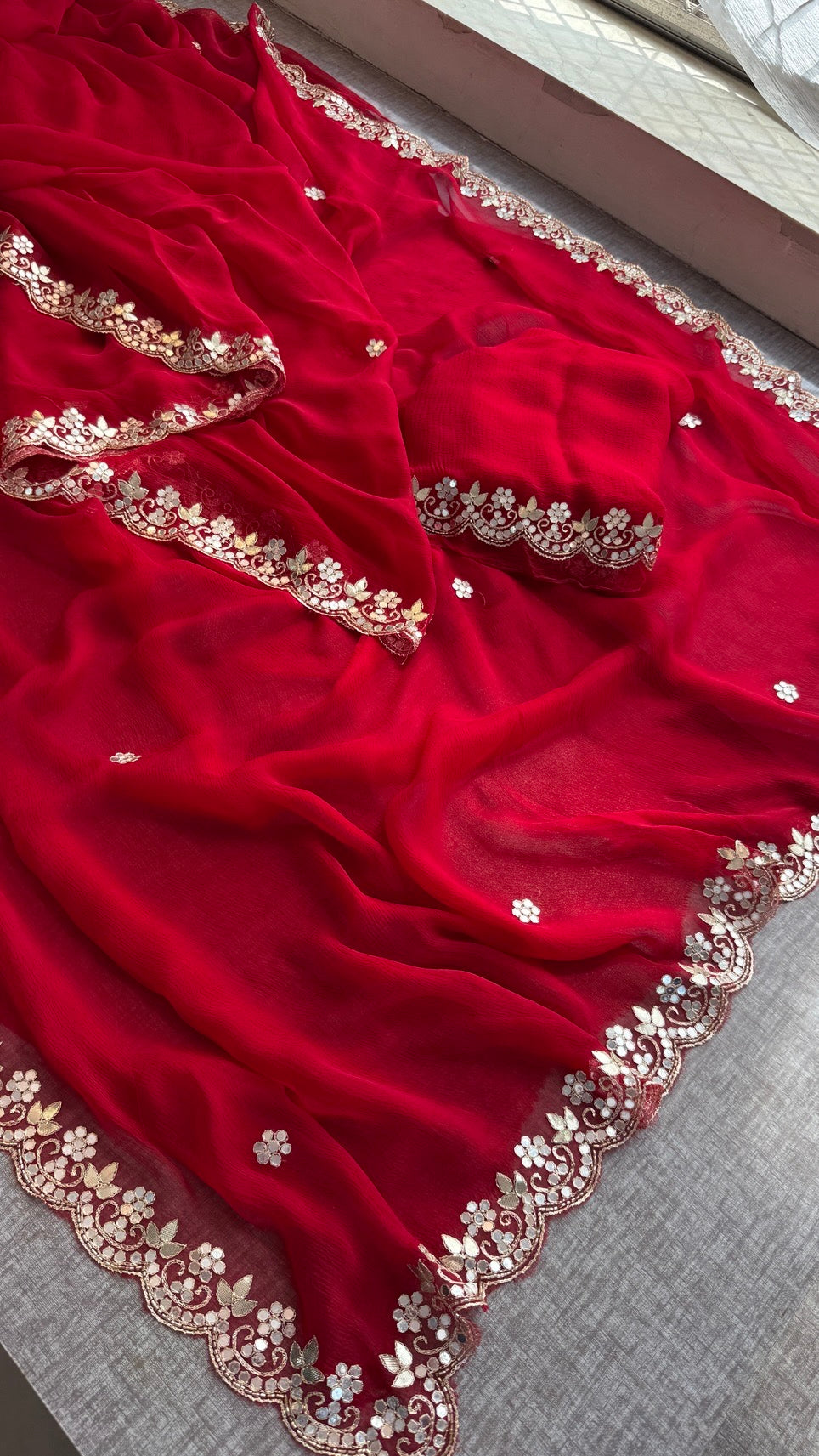 Soft Chiffon Saree Adorned with Elegant Kasab & Gota Patti Handwork