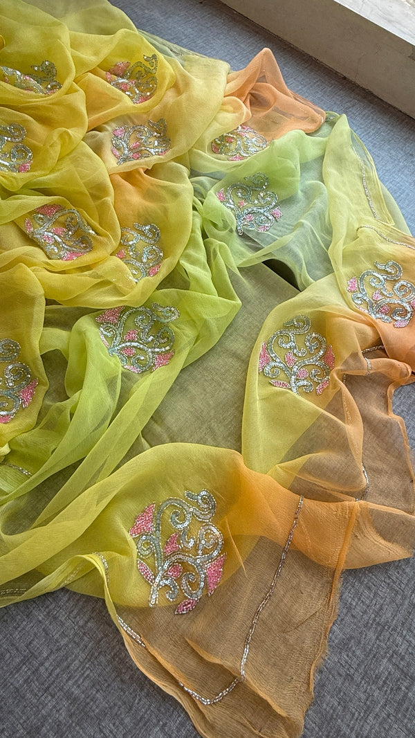 Pure Chiffon Embroidered Saree with Matching Blouse