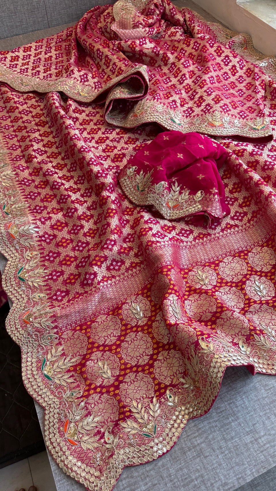 Handcrafted Pure Khaddi Georgette Gotapatti Banarasi Saree