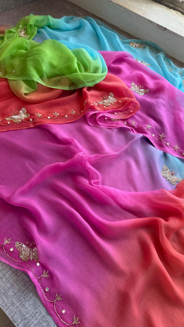 Pure diamond chiffon Saree with kutdana , sequins and pearl work