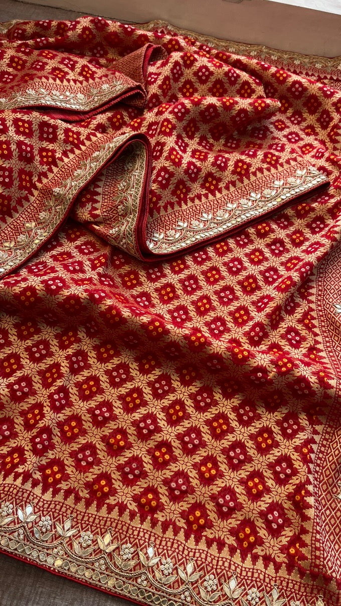 Pure Khaddi Georgette Banarasi Saree with Heavy Gotapatti Handwork – Premium Wedding Collection