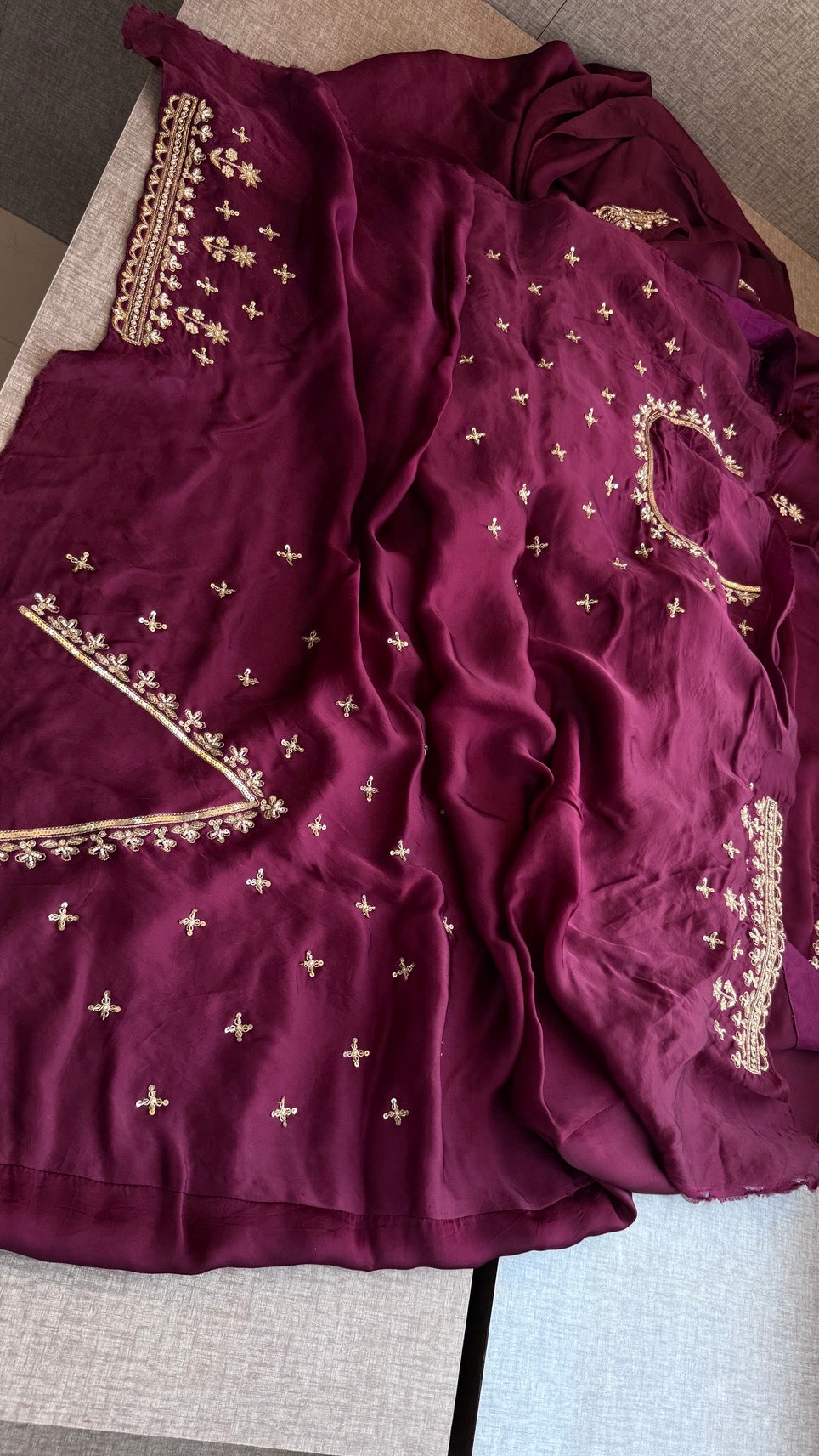Bridal Pure Soft Organza Satin Saree with Zardozi, Sequins, Kutdana & Pearl Handwork