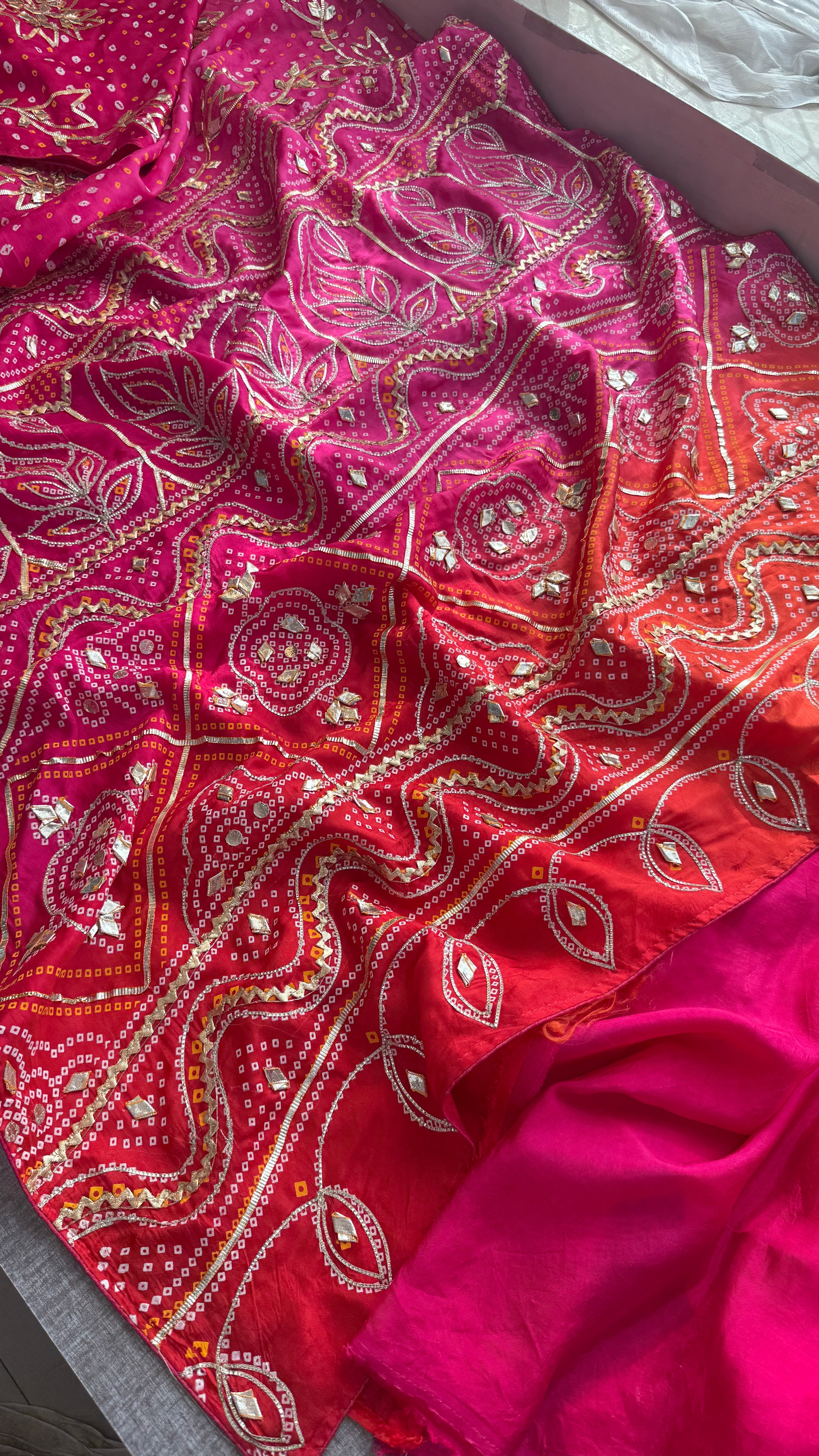 Pure Munga Silk with sikhiya gotapatti work