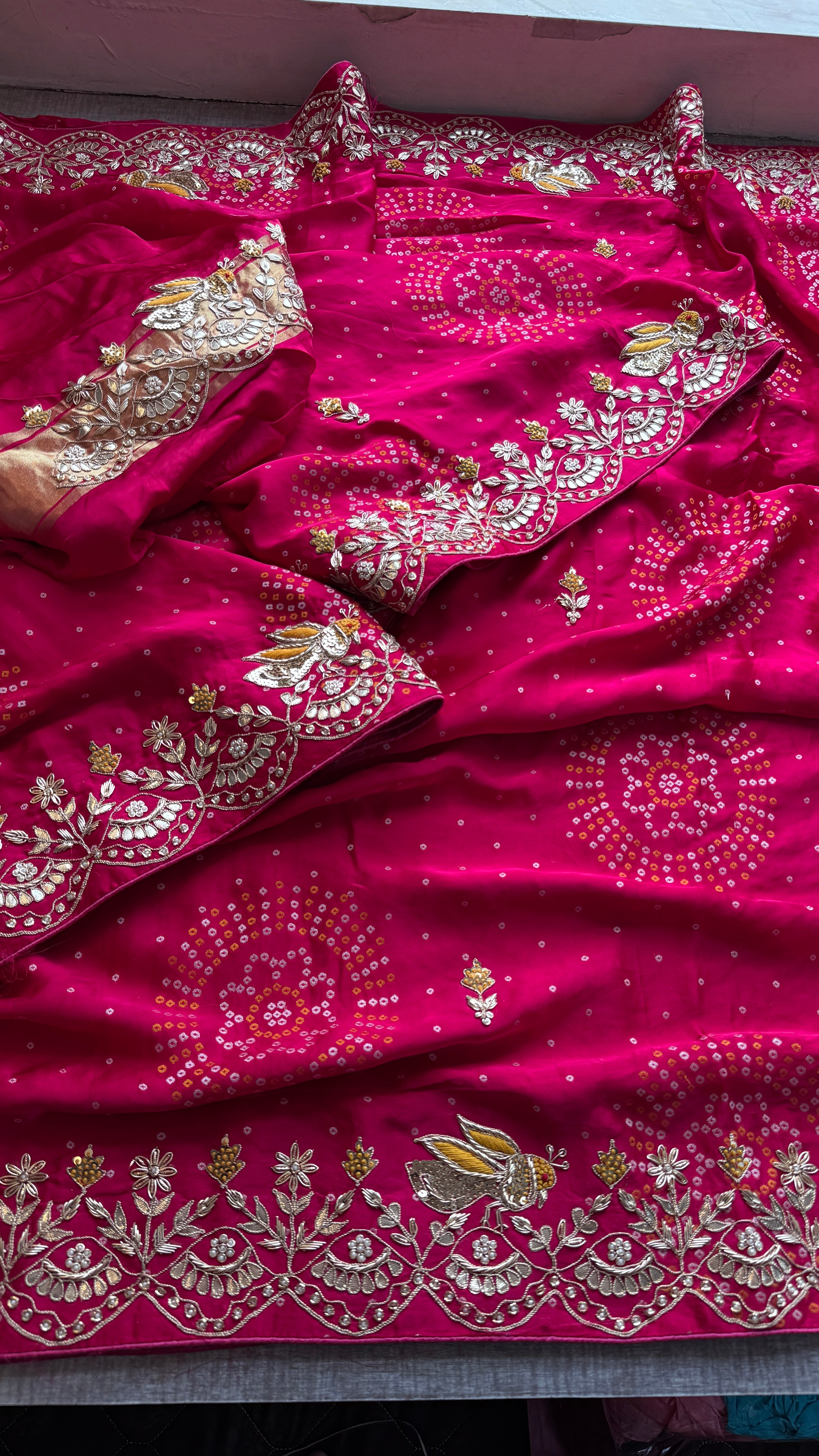 Pure gajji silk lakdi patta Gotapatti saree