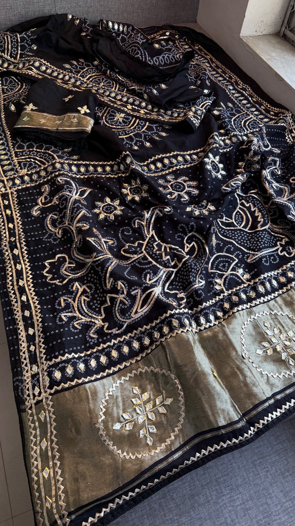 Munga Silk Sikhiya Gotapatti Saree with Peacock Motif & Zari Border | Soft Premium Festive Wear