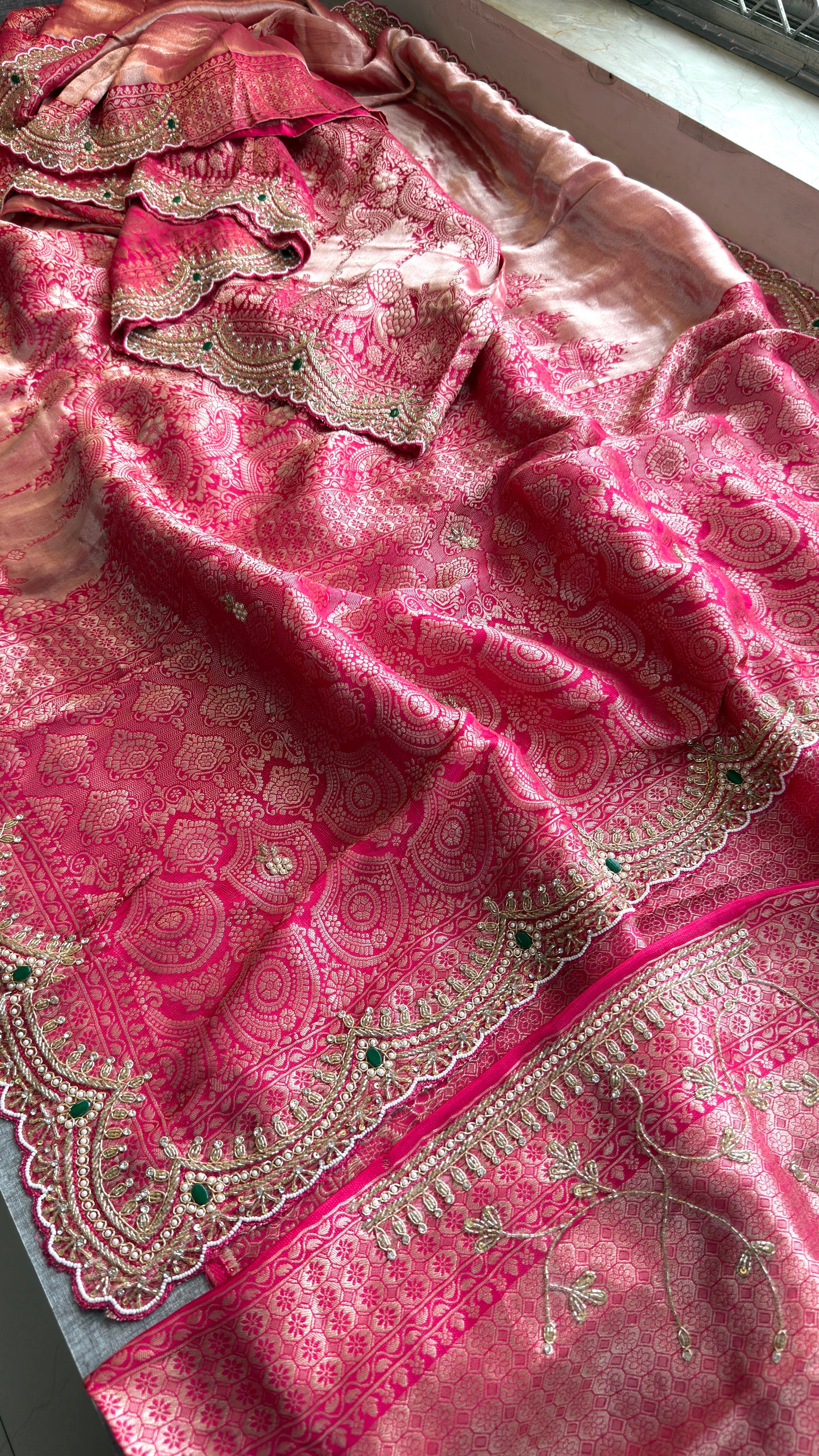Royal Banarasi Pure Khaddi Georgette Hand-Embroidered Saree with Blouse