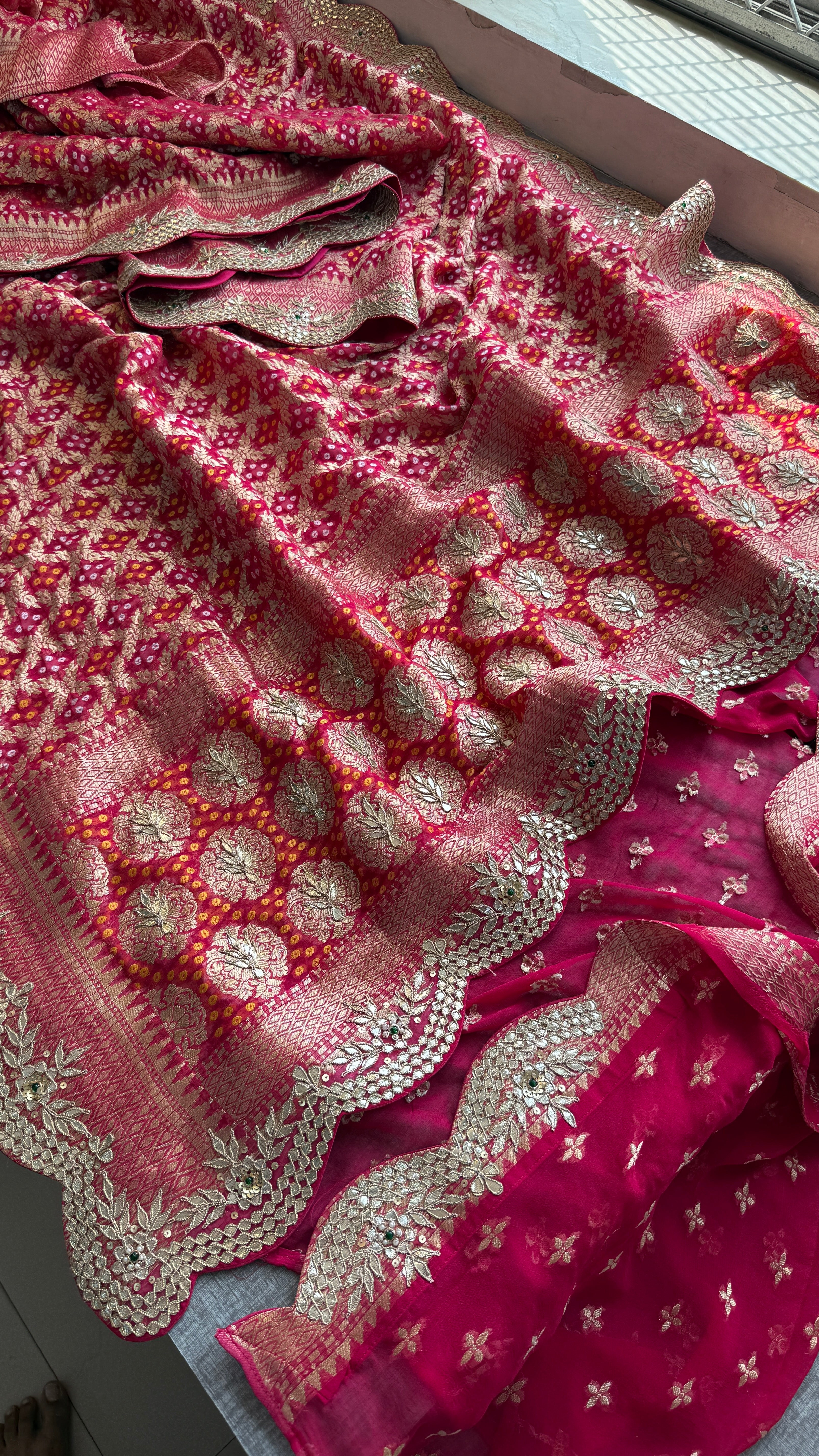 Khaddi Georgette Gharchola Saree Adorned with Gotapatti