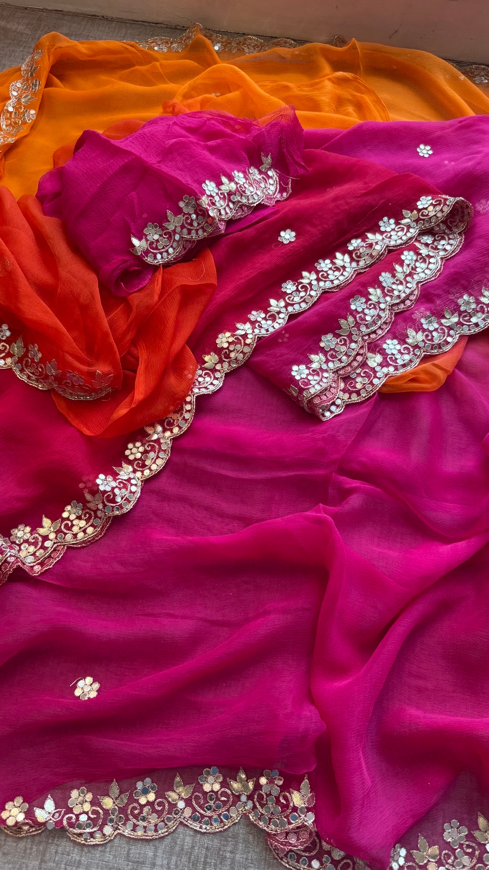 Soft Chiffon Saree Adorned with Elegant Kasab & Gota Patti Handwork