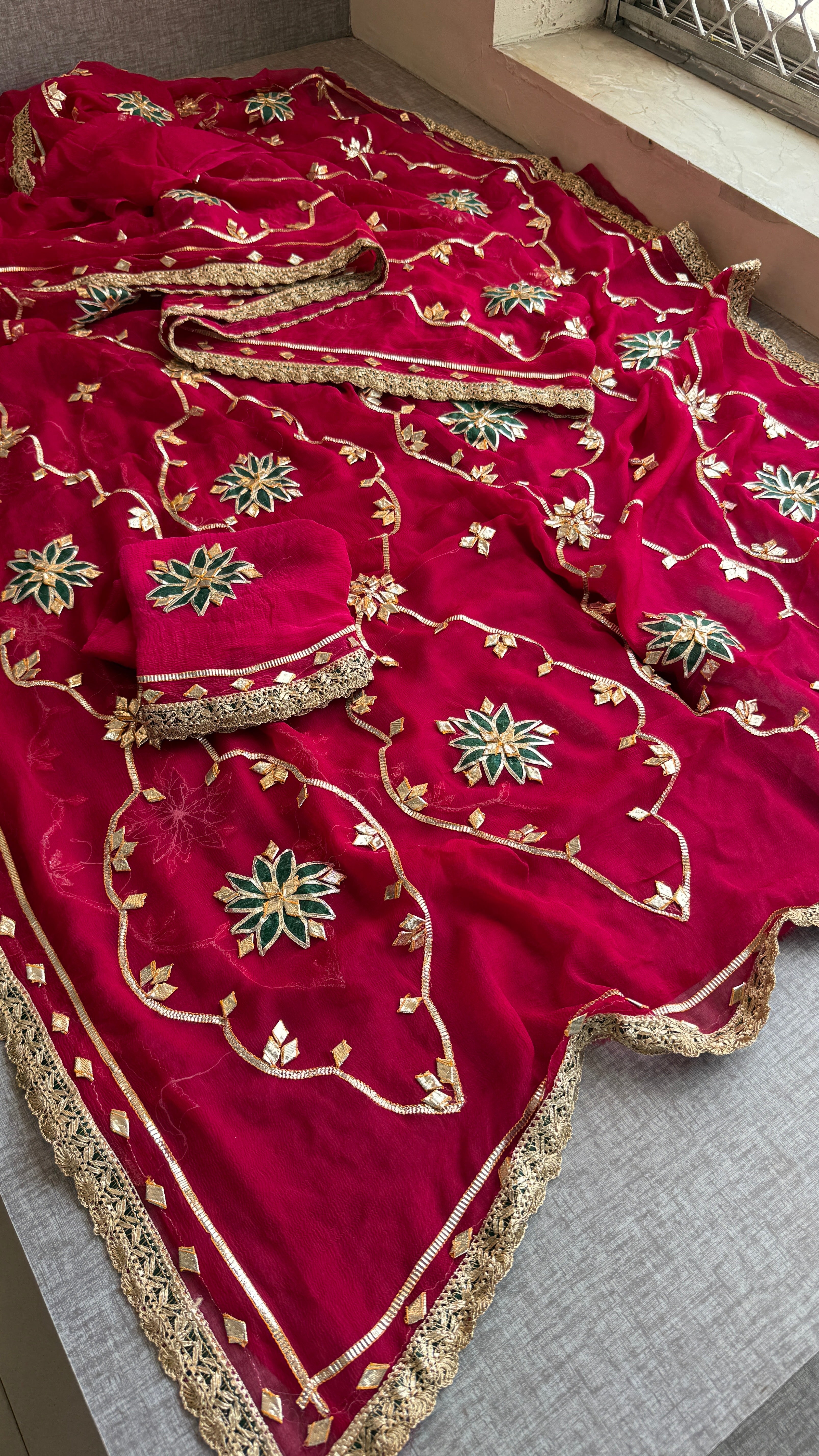 Rani Chiffon Gotapatti Saree In Jaipuri Look