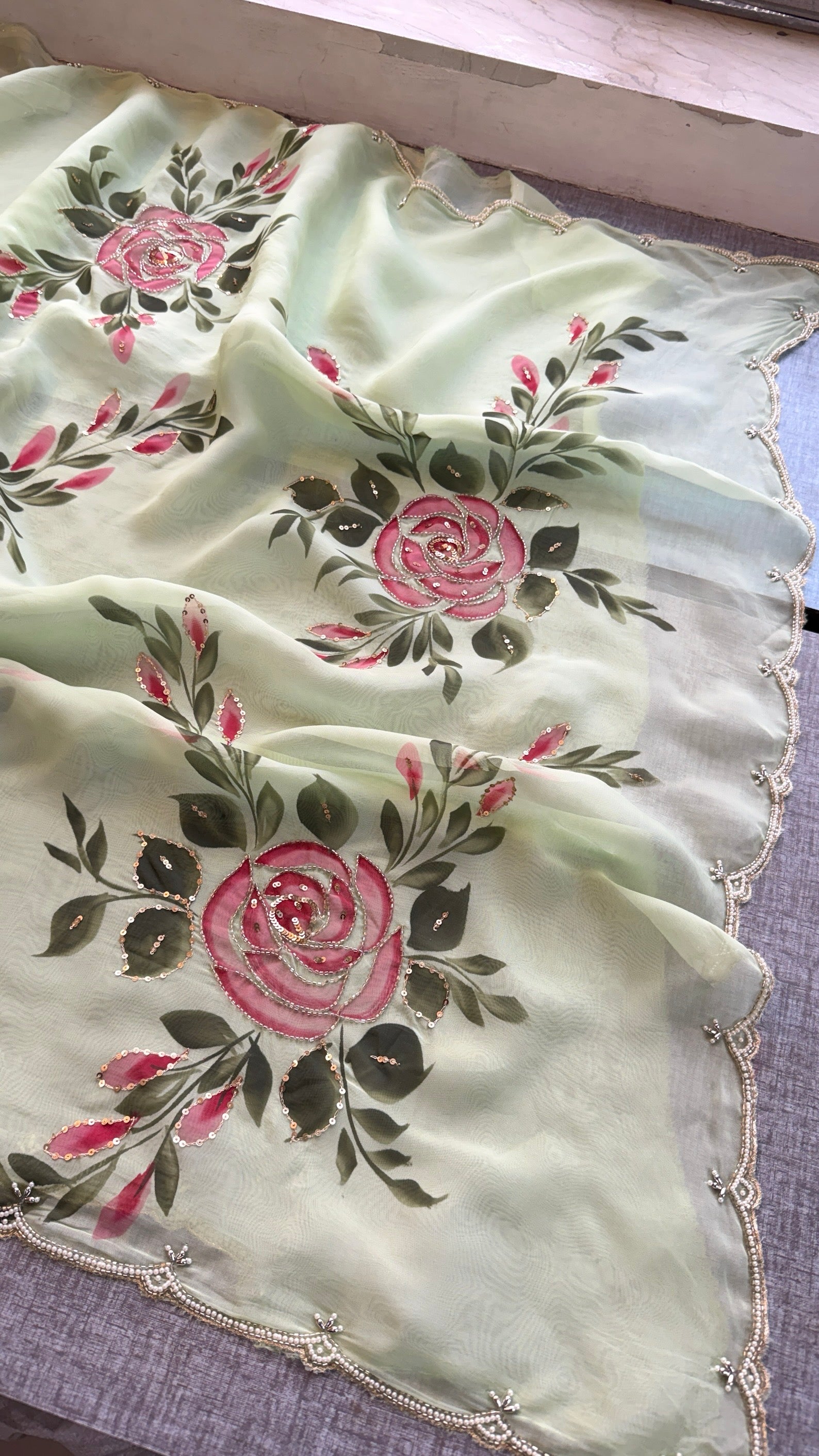 Pure Soft Organza Hand-Painted Saree,