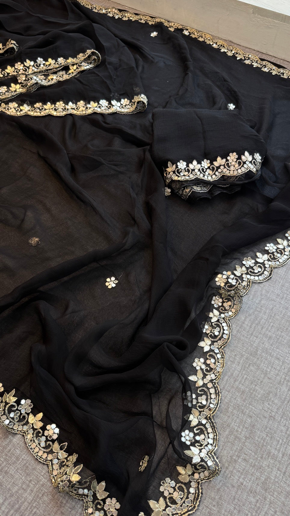 Soft Chiffon Saree Adorned with Elegant Kasab & Gota Patti Handwork