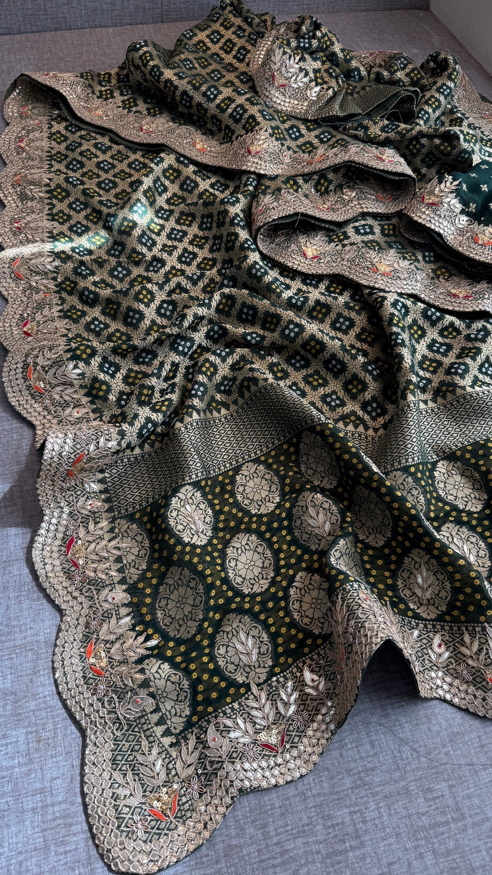 Handcrafted Pure Khaddi Georgette Gotapatti Banarasi Saree