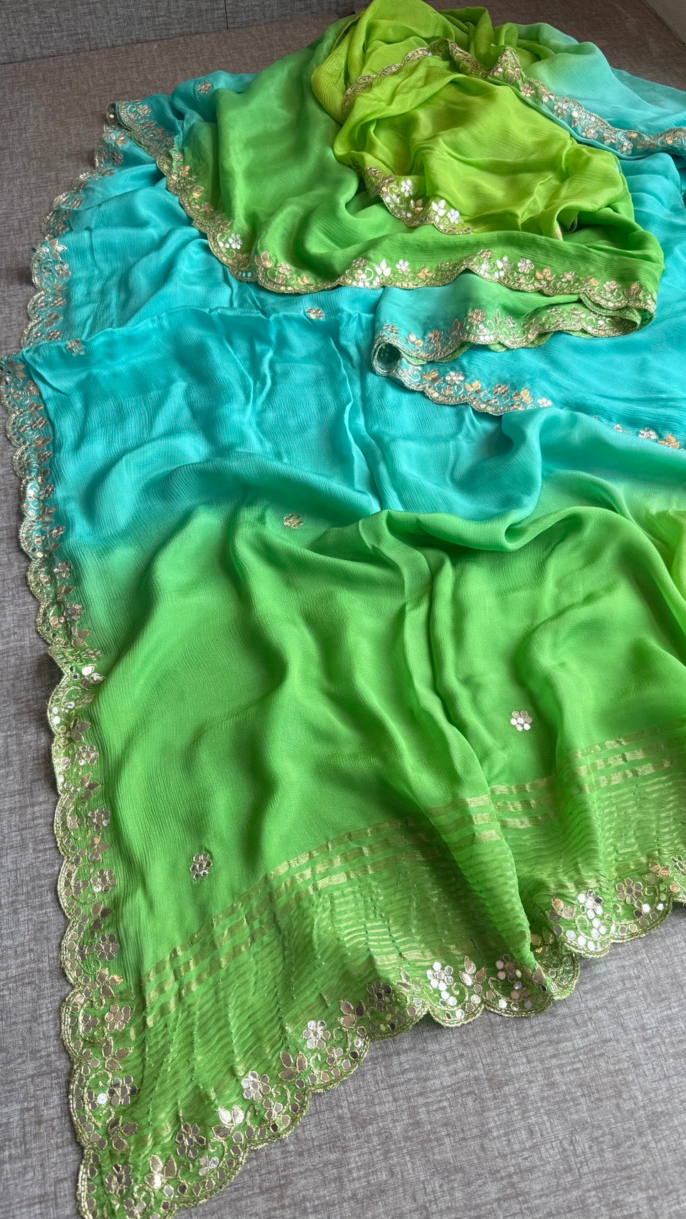 Soft Chiffon Saree Adorned with Elegant Kasab & Gota Patti Handwork