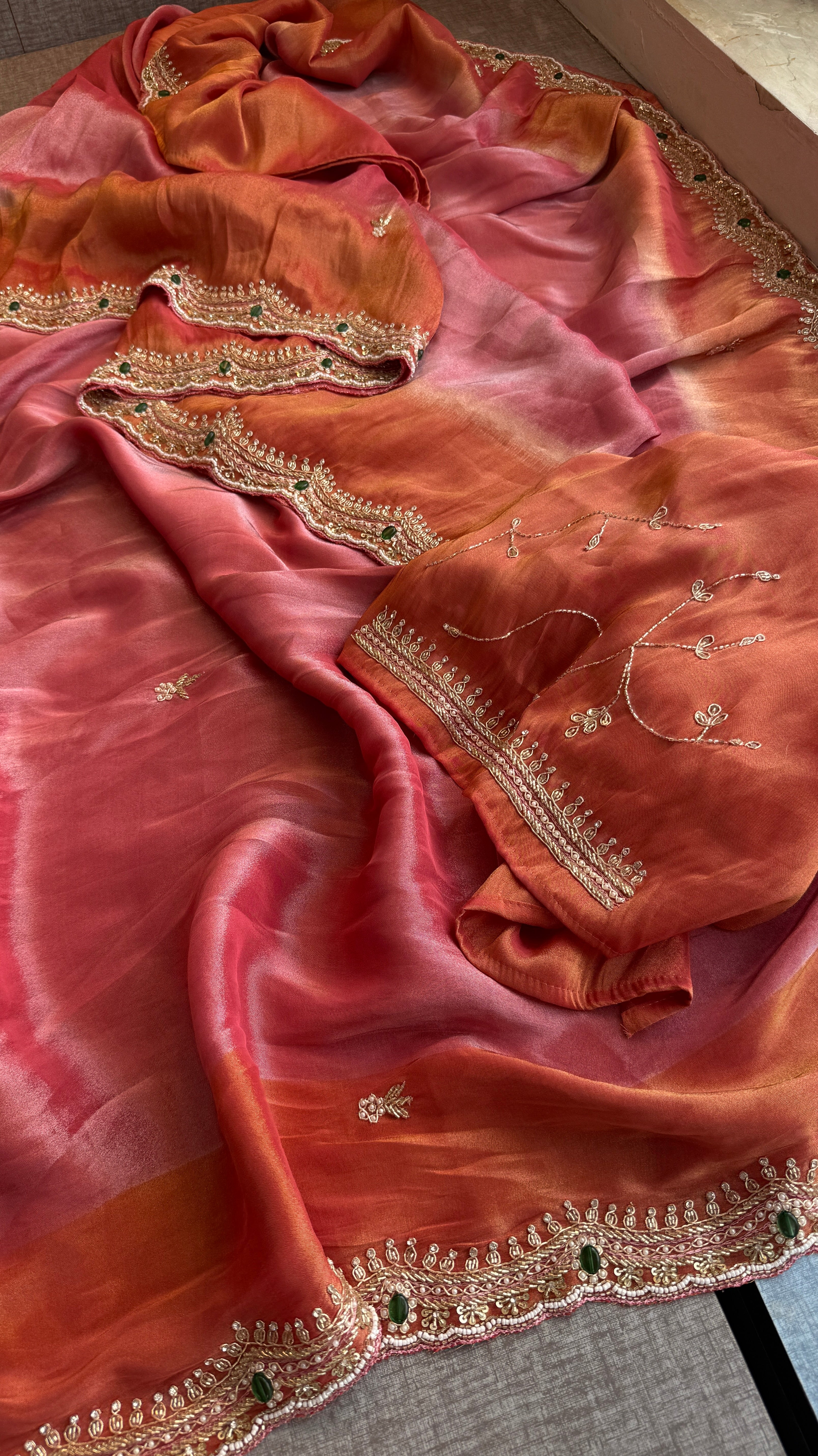 Pure tissue munga silk with stone work